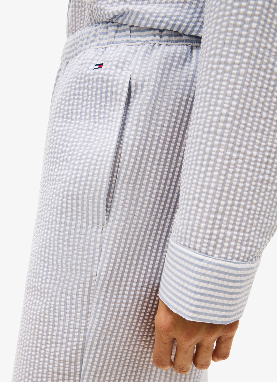 Tommy Hilfiger Seersucker pyjamabroek met streeprint - detail 4 lichtblauw