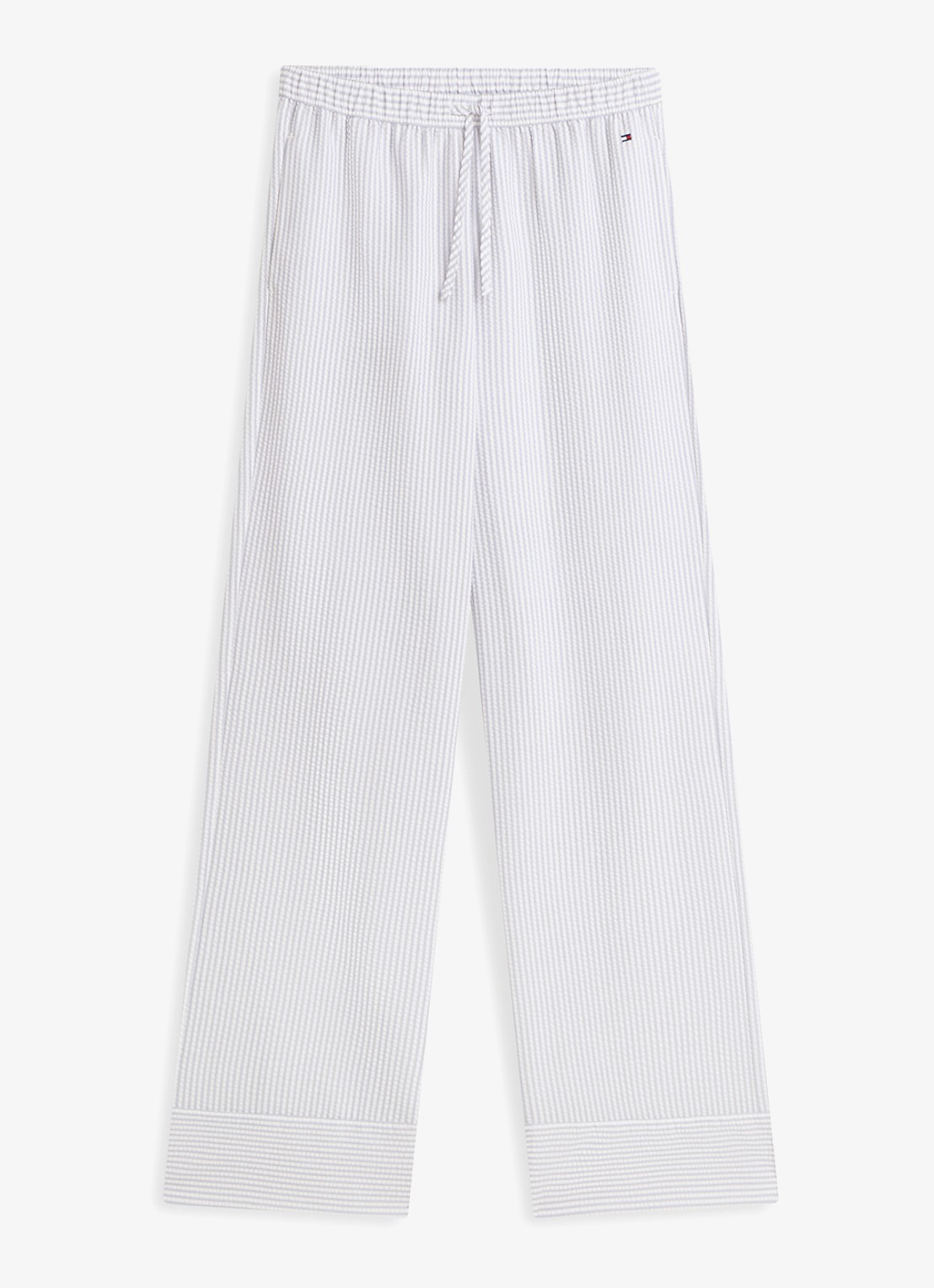 Tommy Hilfiger Seersucker pyjamabroek met streeprint - voorkant lichtblauw