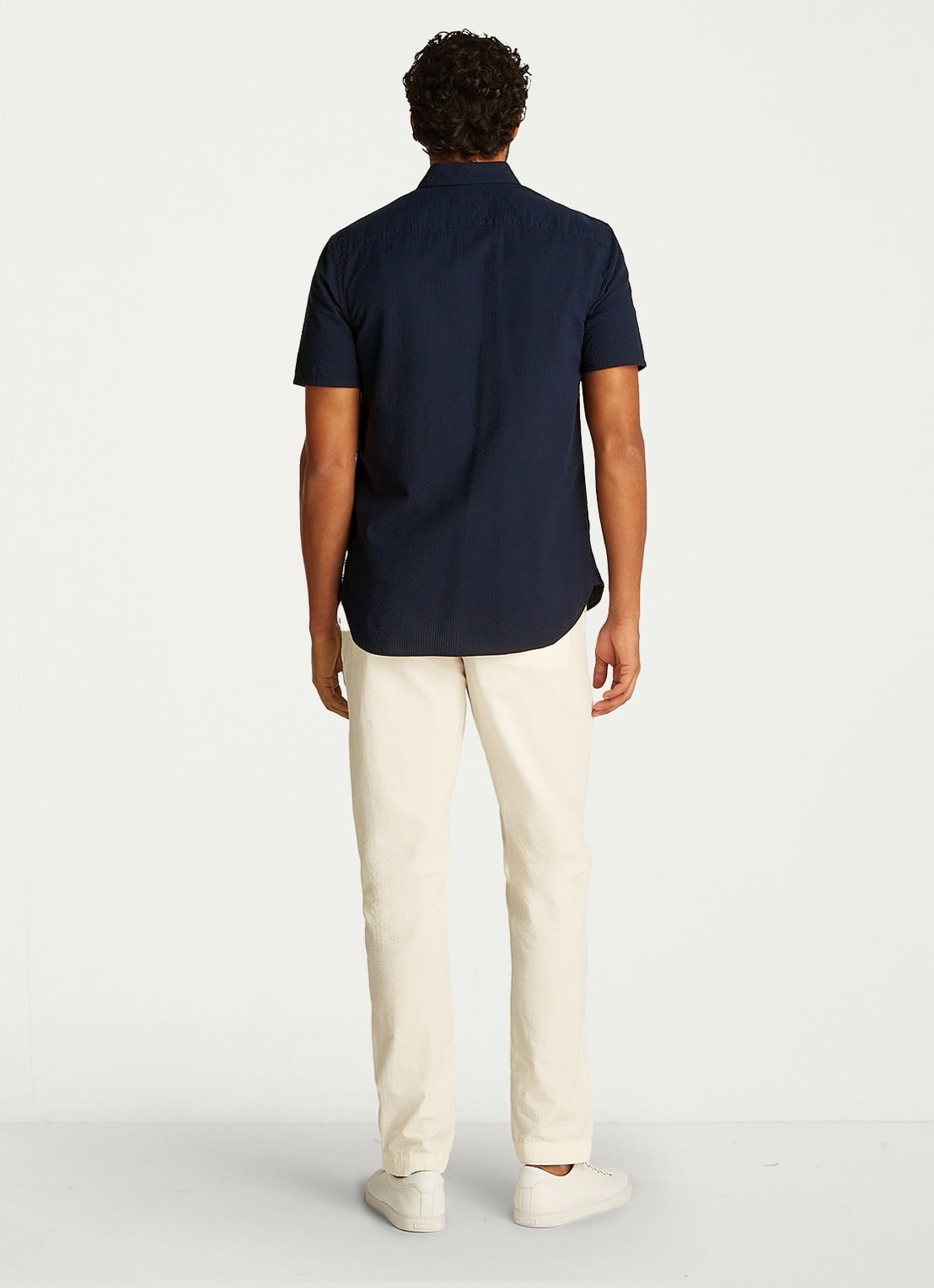 Tommy Hilfiger Seersucker regular fit overhemd met borstzak - achterkant 5 blauw