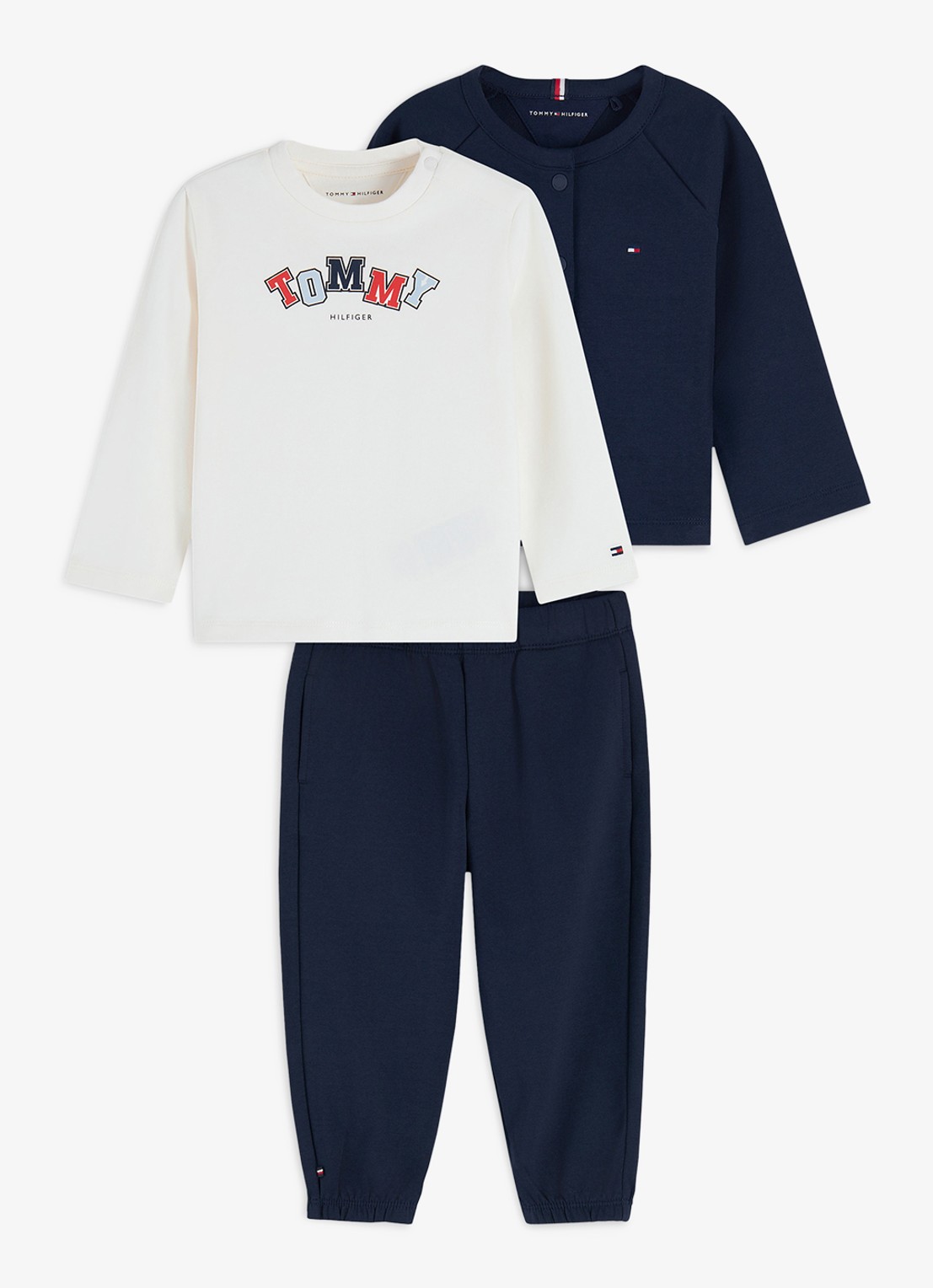 Tommy Hilfiger Set van joggingbroek met vest en longsleeve 3-delig - voorkant donkerblauw