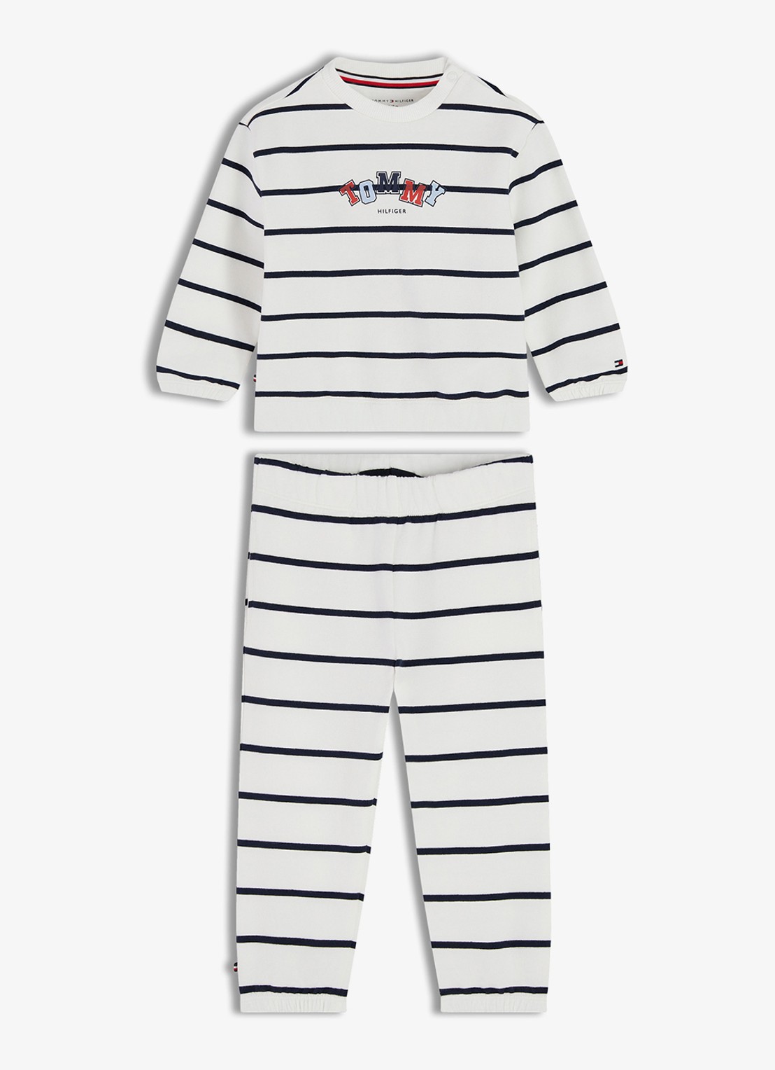 Tommy Hilfiger Set van sweater en joggingbroek met streepprint 2-delig - voorkant wit