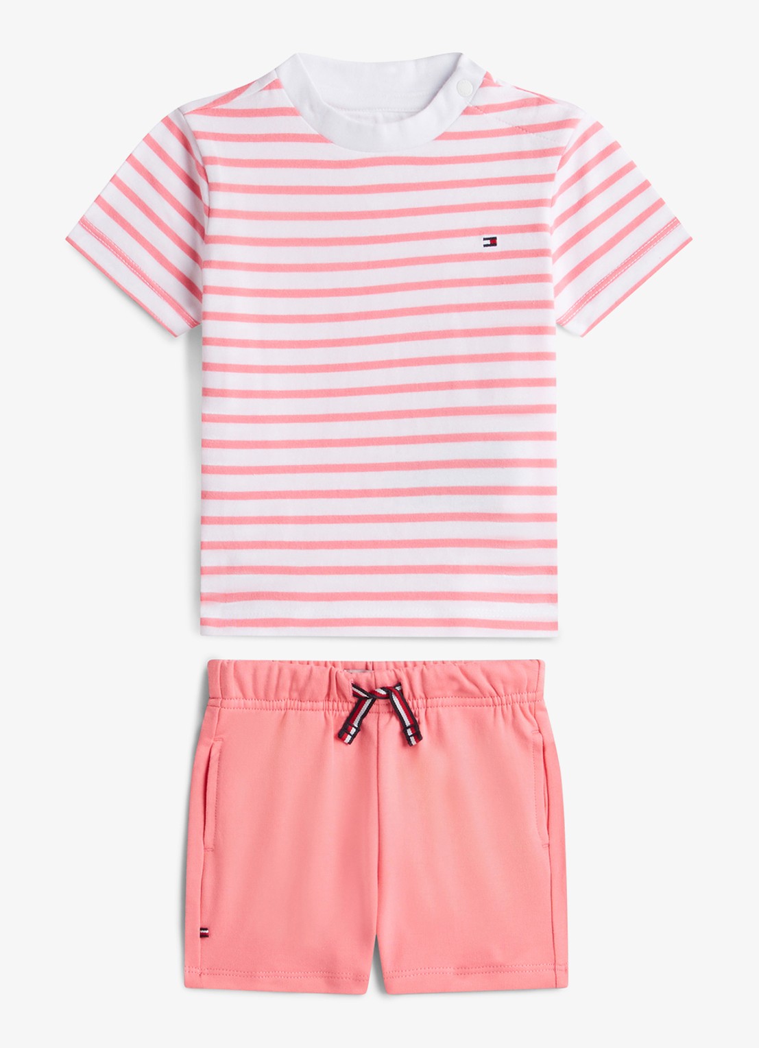 Tommy Hilfiger Set van t-shirt en korte broek met streepprint 2-delig - voorkant perzikroze