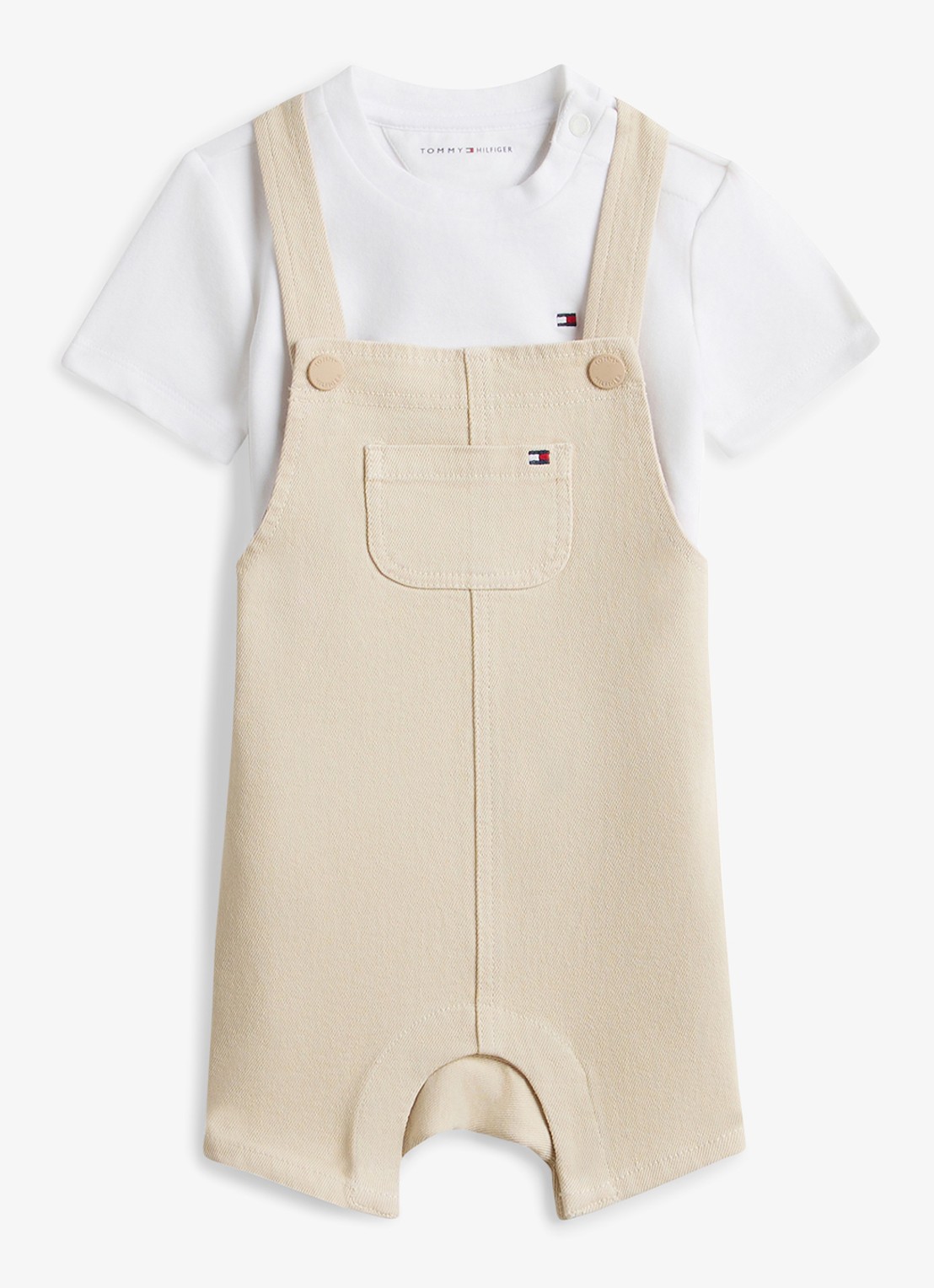 Tommy Hilfiger Set van tuinbroek en t-shirt - voorkant beige