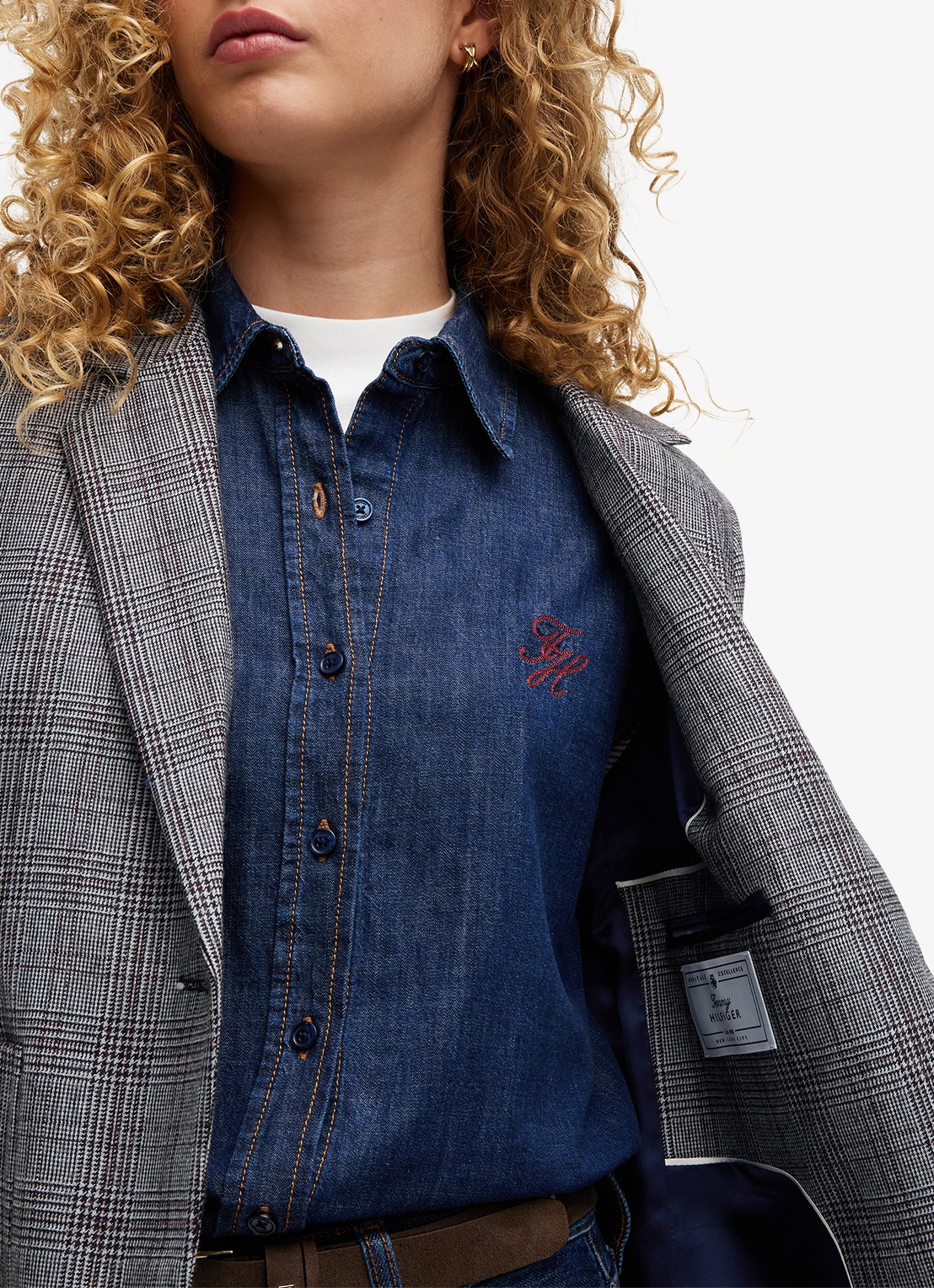 Tommy Hilfiger Single-breasted blazer in wolblend met ruitdessin - detail 2 grijs