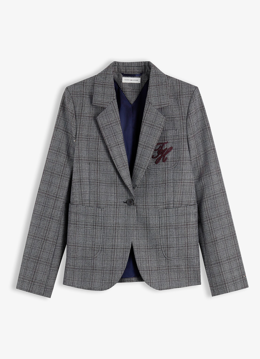 Tommy Hilfiger Single-breasted blazer in wolblend met ruitdessin - voorkant 4 grijs