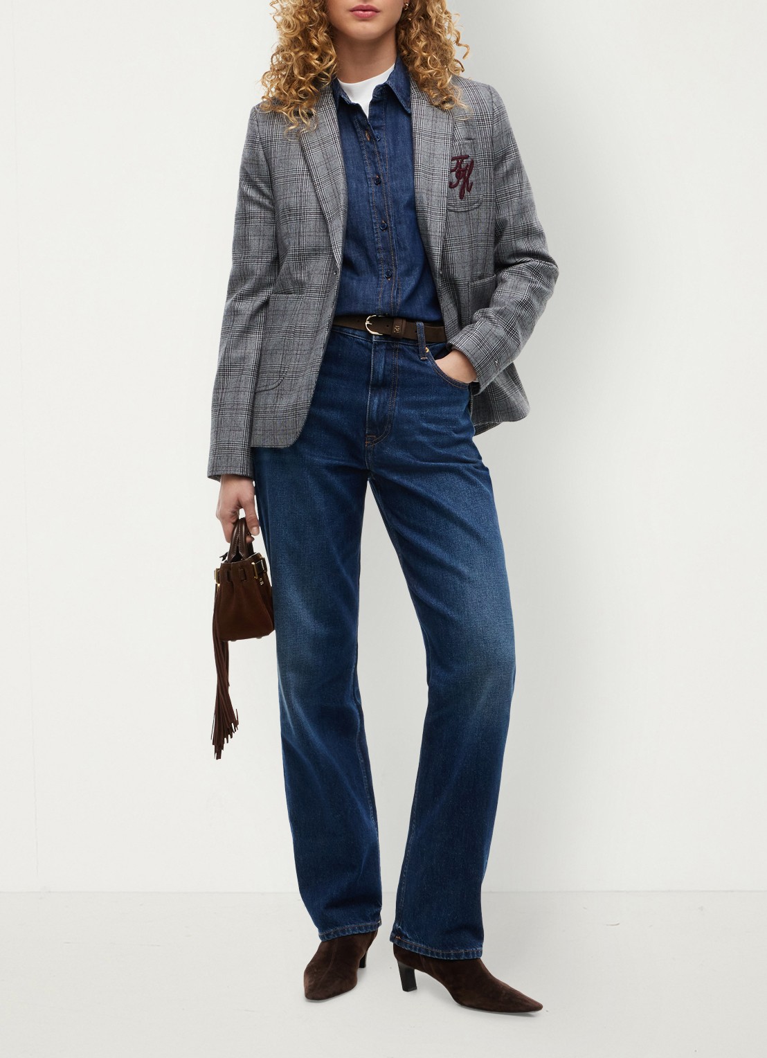 Tommy Hilfiger Single-breasted blazer in wolblend met ruitdessin - voorkant 5 grijs