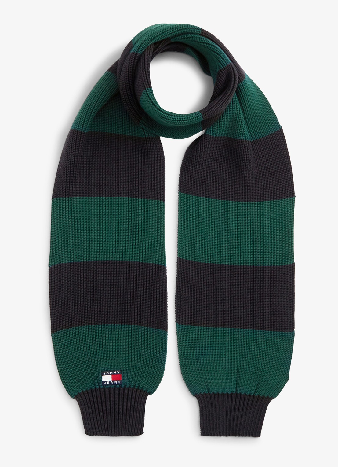 Tommy Hilfiger Sjaal met streepprint - voorkant groen