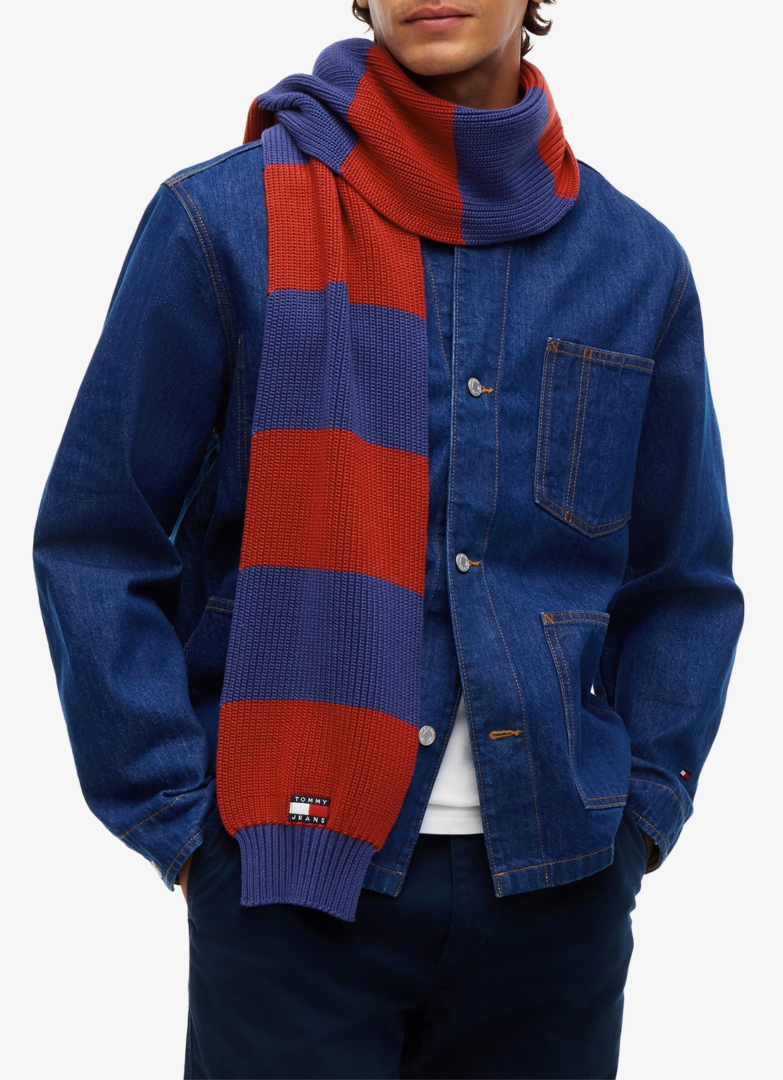 Tommy Hilfiger Sjaal met streepprint - detail 2 rood