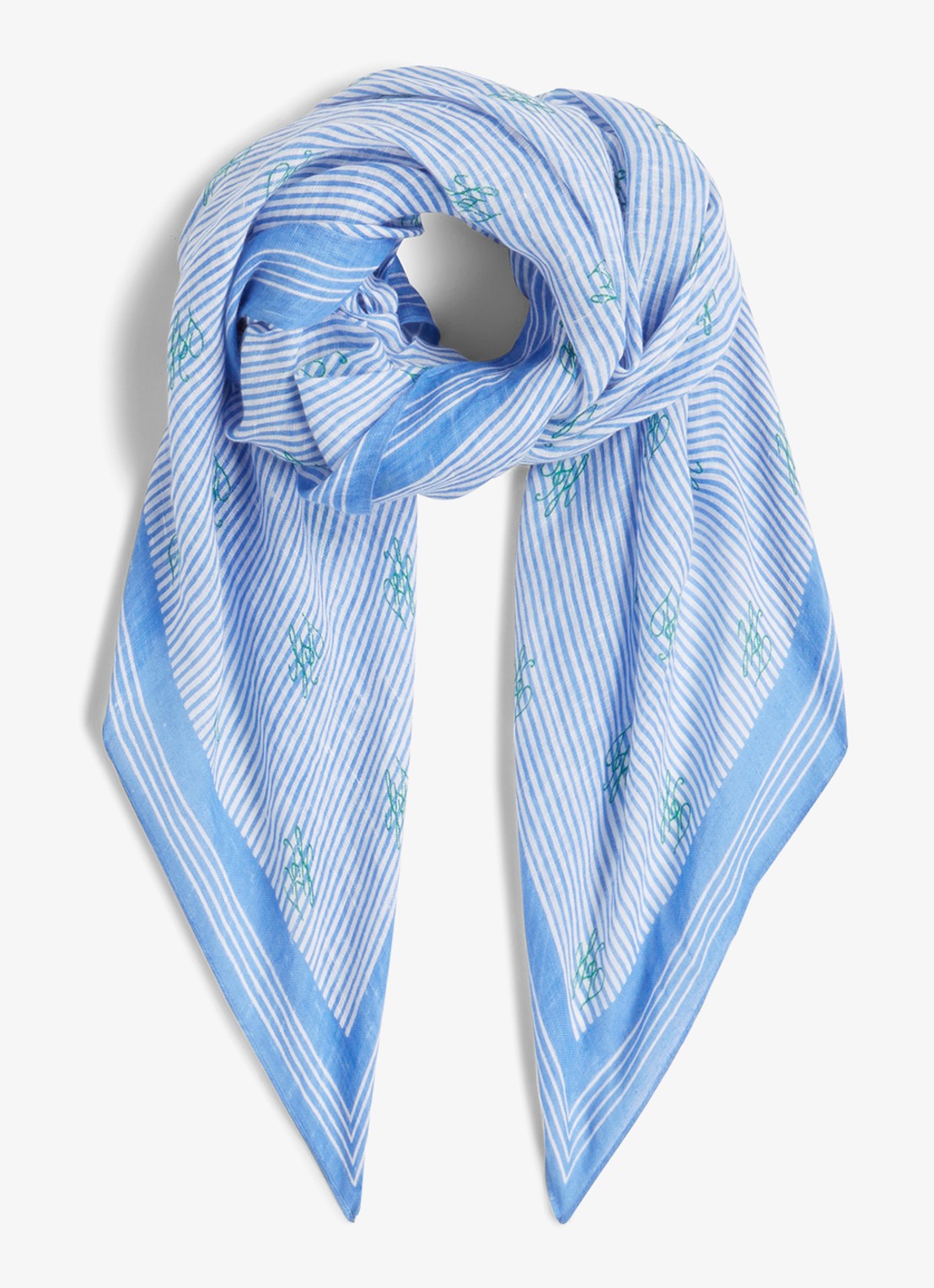 Tommy Hilfiger Sjaal van linnen met streepprint - voorkant 2 blauw