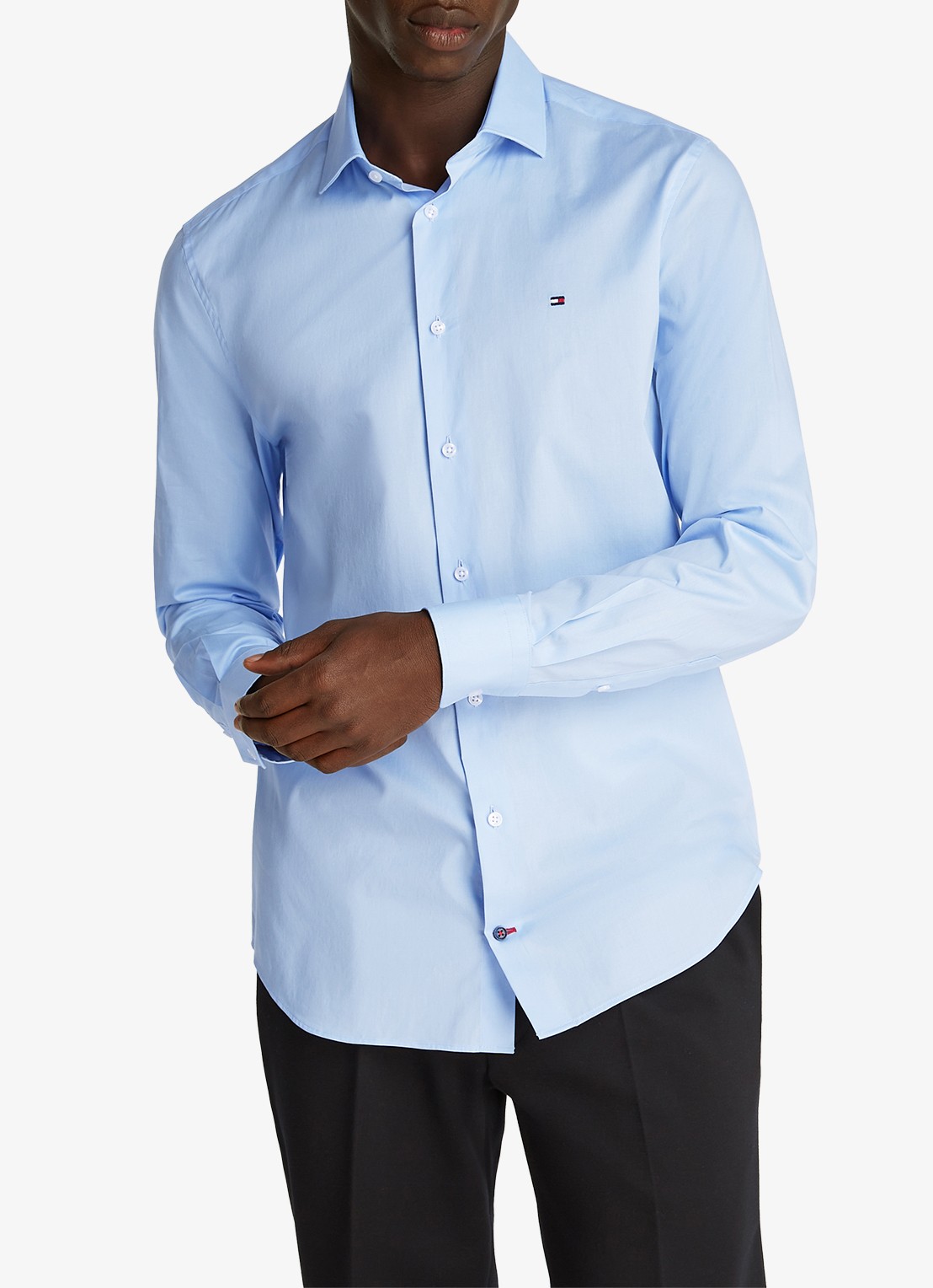 Tommy Hilfiger Slim fit overhemd met logo - detail lichtblauw