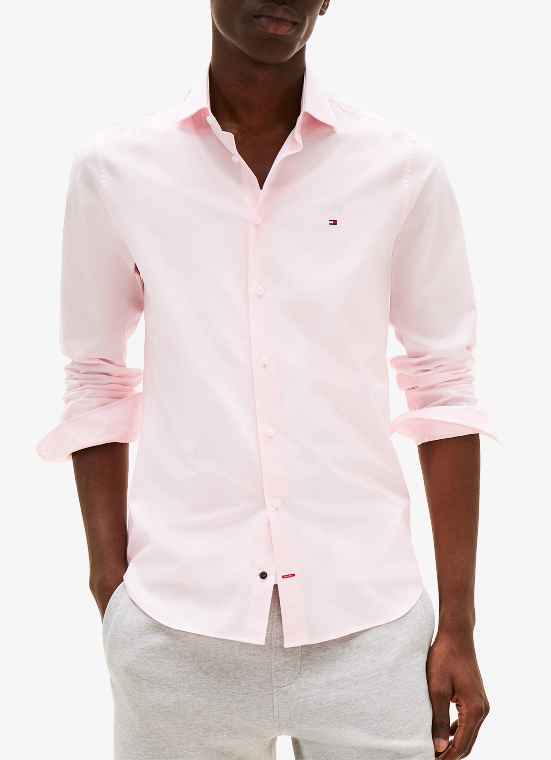 Tommy Hilfiger Slim fit overhemd met logo - detail lichtroze
