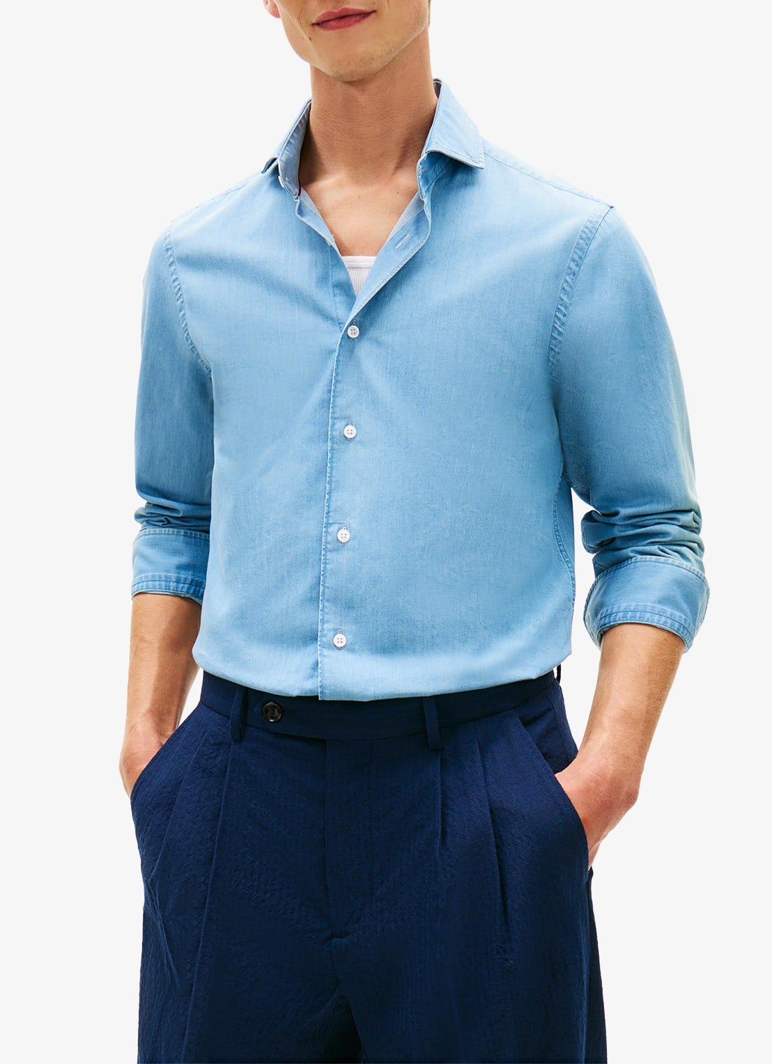 Tommy Hilfiger Slim fit overhemd van denim - detail 4 lichtblauw
