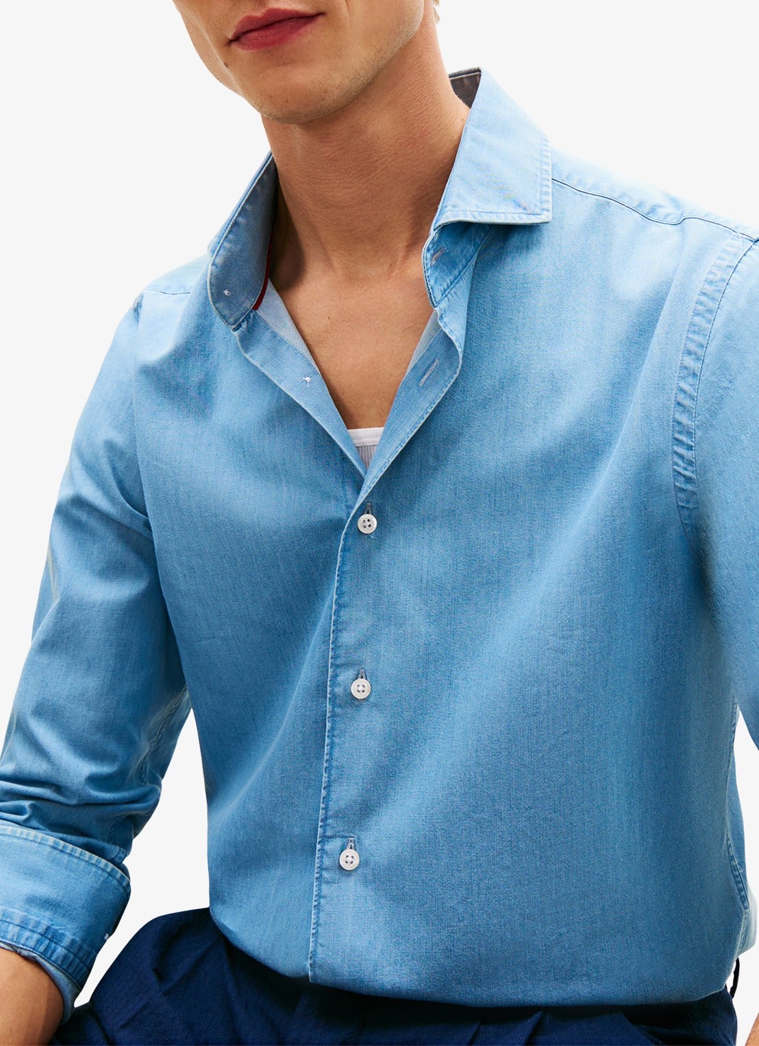 Tommy Hilfiger Slim fit overhemd van denim - detail 5 lichtblauw