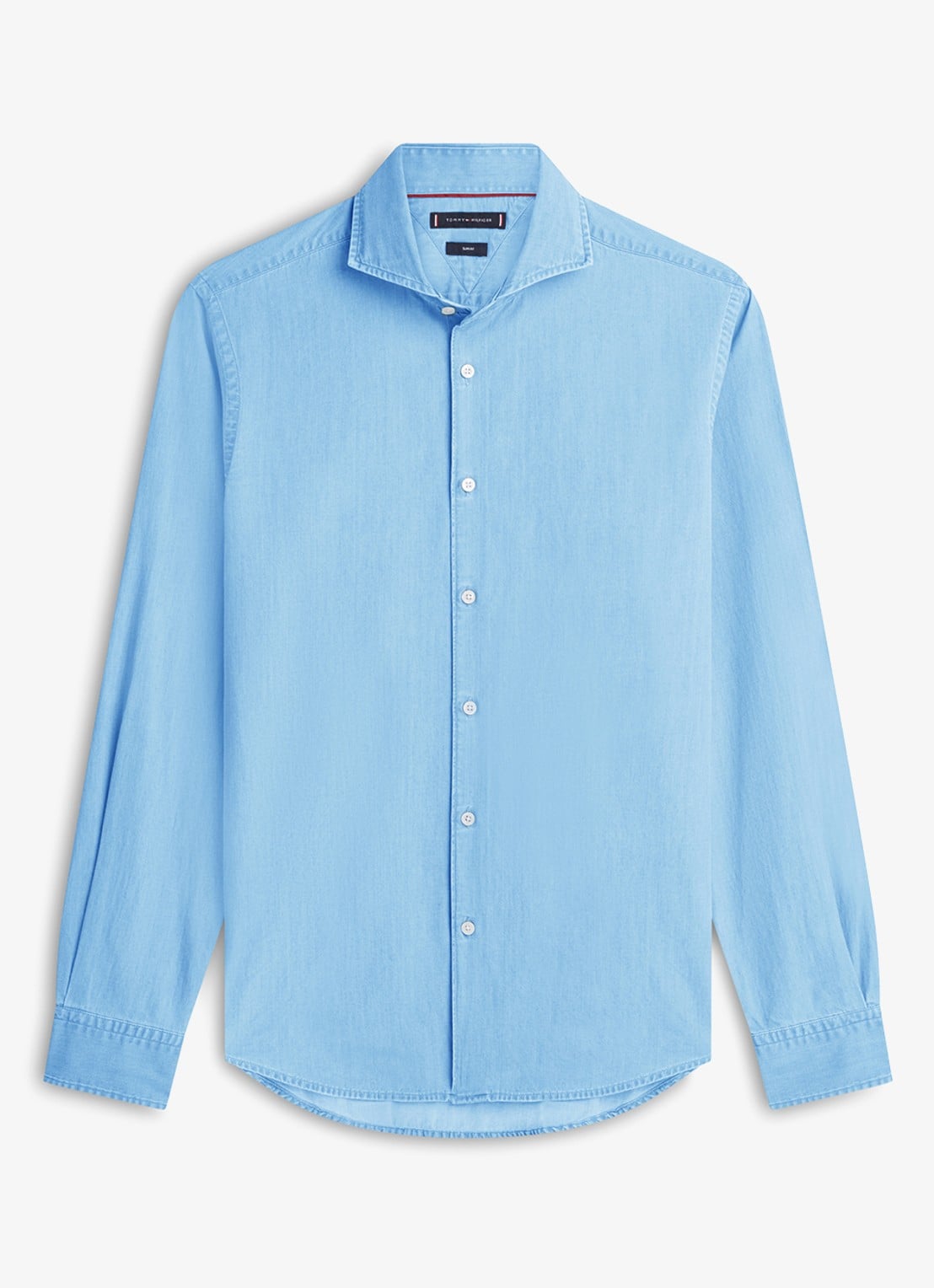 Tommy Hilfiger Slim fit overhemd van denim - voorkant 2 lichtblauw