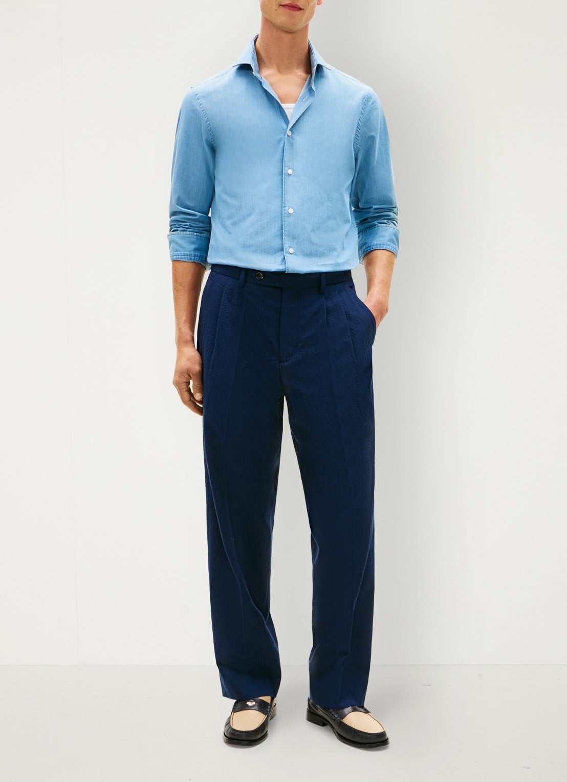 Tommy Hilfiger Slim fit overhemd van denim - voorkant 3 lichtblauw