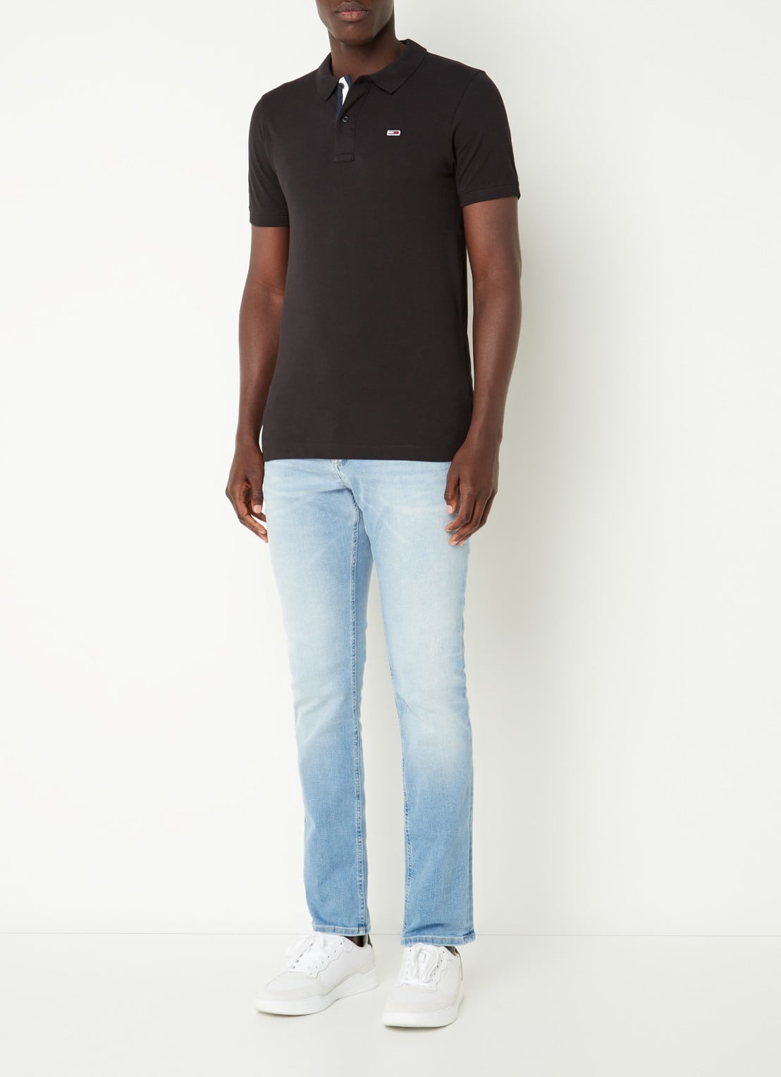 Tommy Hilfiger Slim fit polo van katoen met logo  - voorkant 4 zwart
