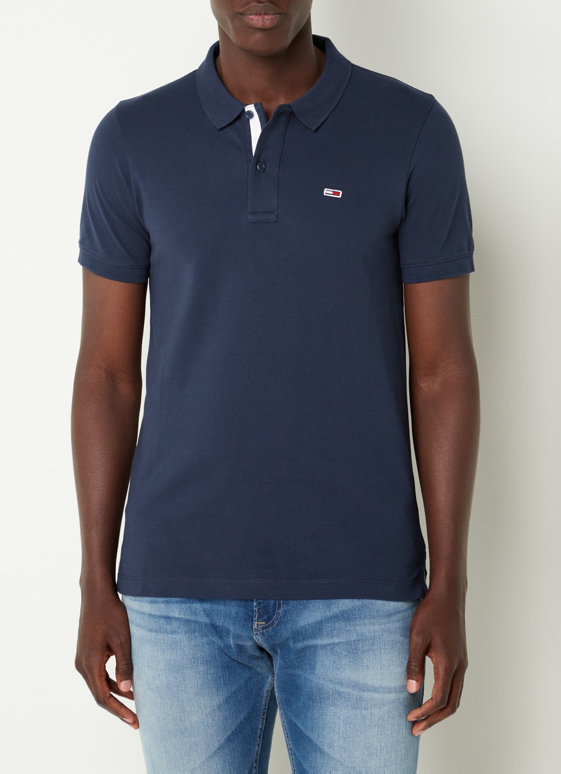 Tommy Hilfiger Slim fit polo van katoen met logo  - detail 3 donkerblauw