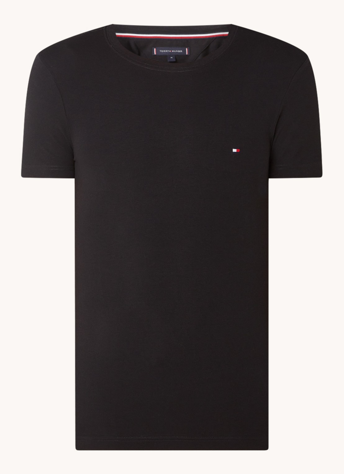 Tommy Hilfiger Slim fit T-shirt met logoborduring  - voorkant 2 zwart