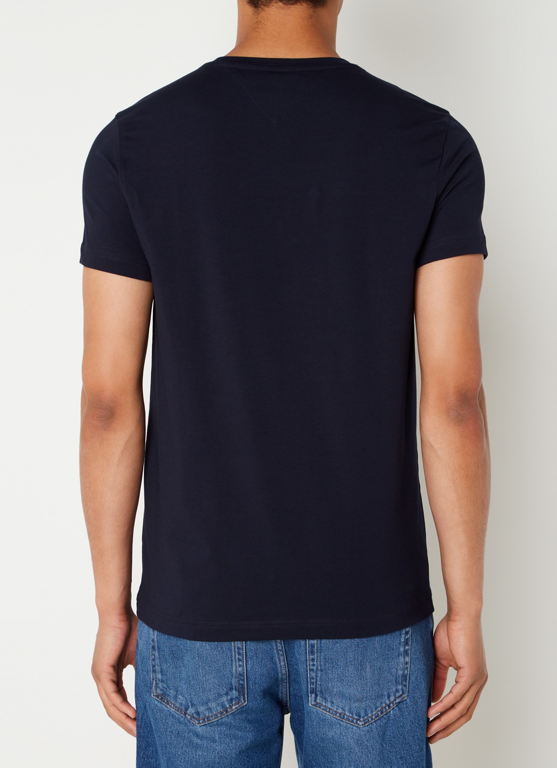 Tommy Hilfiger Slim fit T-shirt met logoborduring  - achterkant 4 donkerblauw