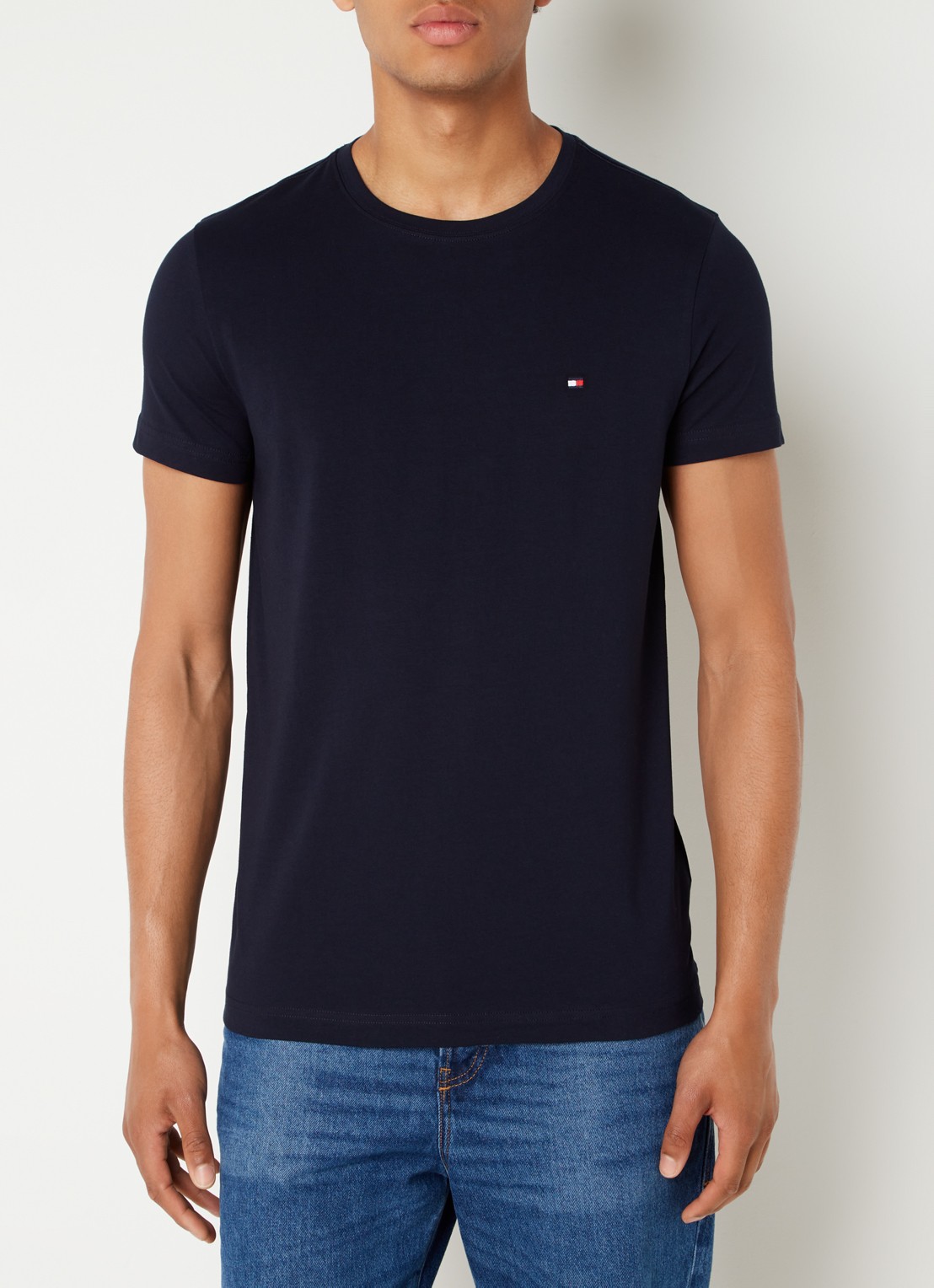 Tommy Hilfiger Slim fit T-shirt met logoborduring  - detail 3 donkerblauw
