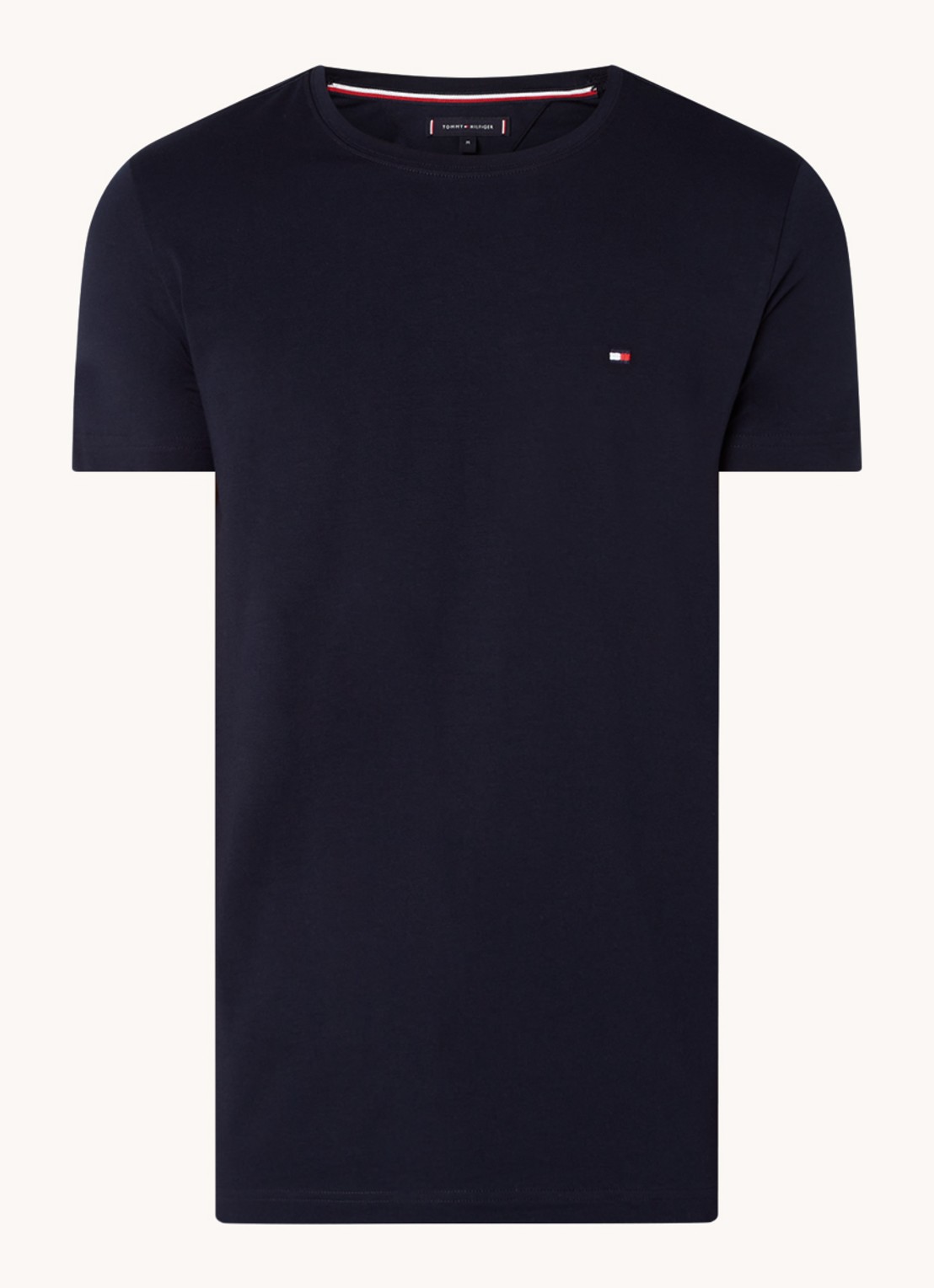 Tommy Hilfiger Slim fit T-shirt met logoborduring  - voorkant donkerblauw