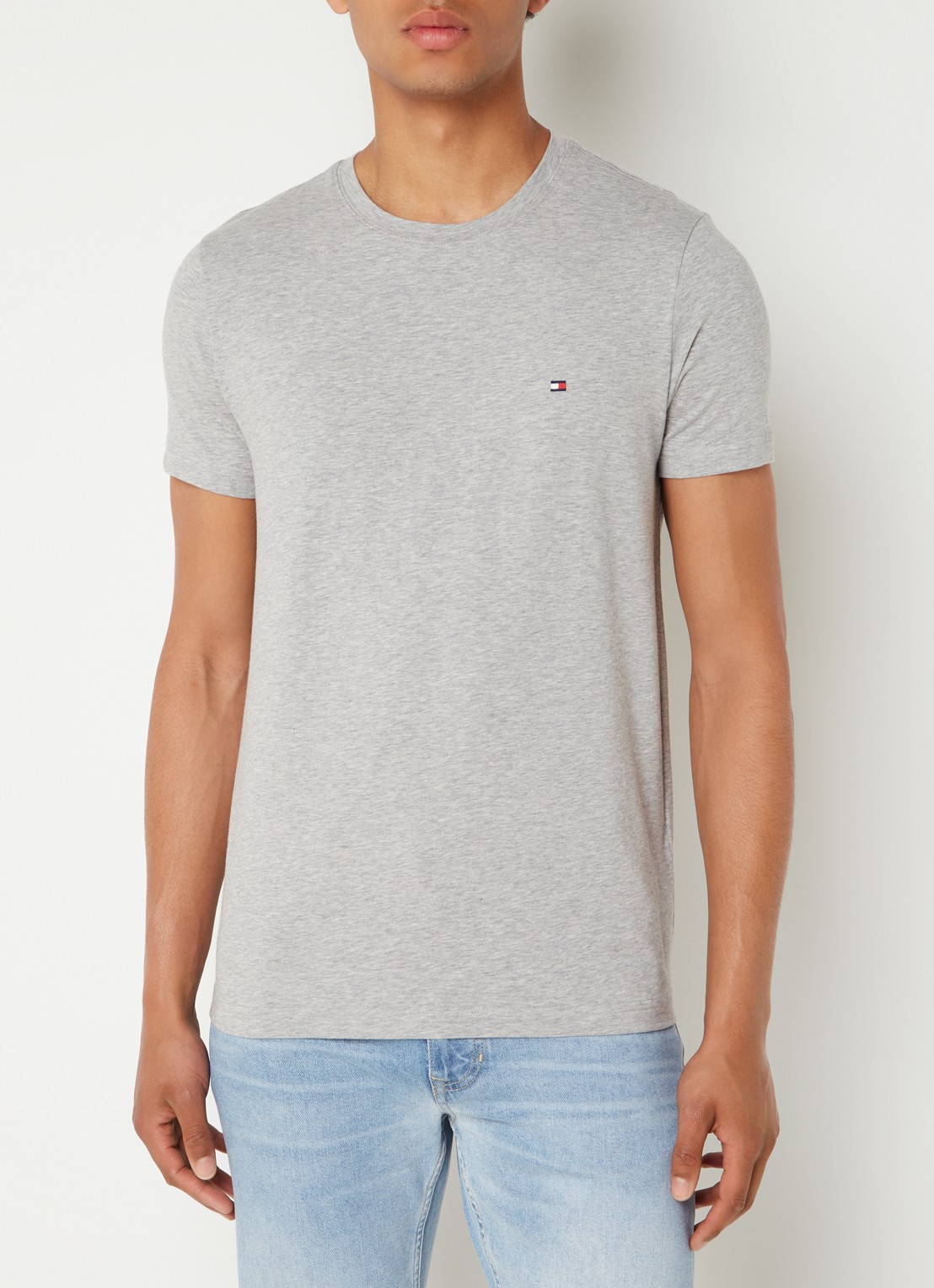 Tommy Hilfiger Slim fit T-shirt met logoborduring  - detail grijsmele