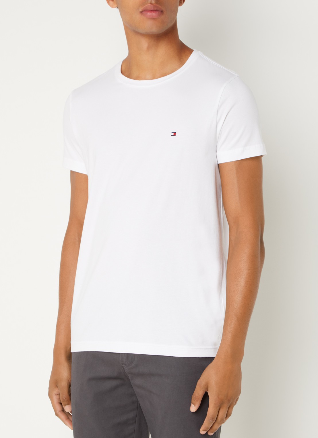Tommy Hilfiger Slim fit T-shirt met logoborduring  - detail 3 wit