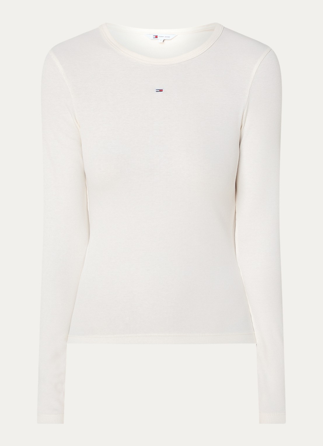 Tommy Hilfiger Slim Ribbed Long Sleeve T-Shirt - voorkant 2 gebroken wit