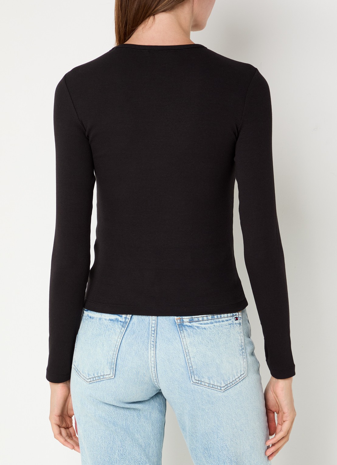 Tommy Hilfiger Slim Ribbed Long Sleeve T-Shirt - achterkant zwart