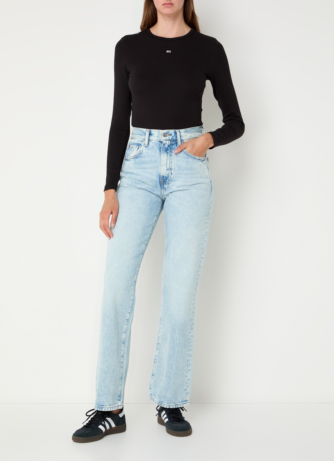 Tommy Hilfiger Slim Ribbed Long Sleeve T-Shirt - voorkant 3 zwart
