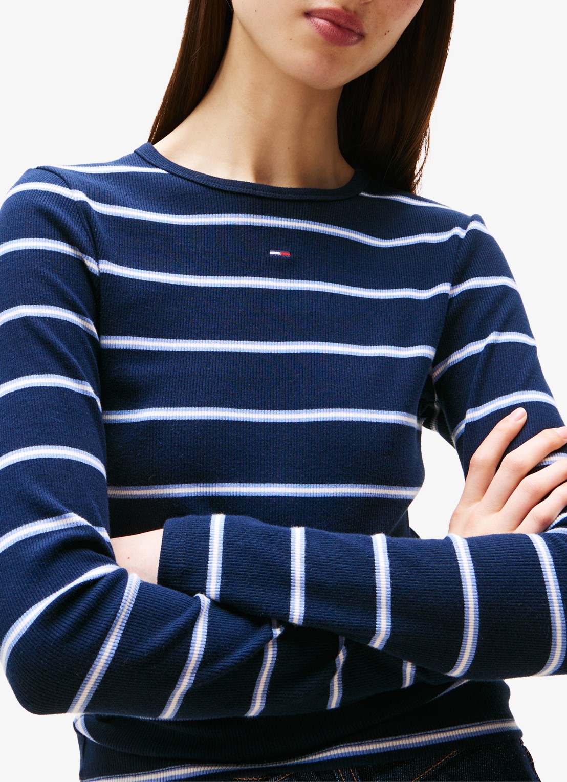 Tommy Hilfiger Slim Ribbed Long Sleeve T-Shirt - detail 2 dark night navy / stripe-0a6 / blauw