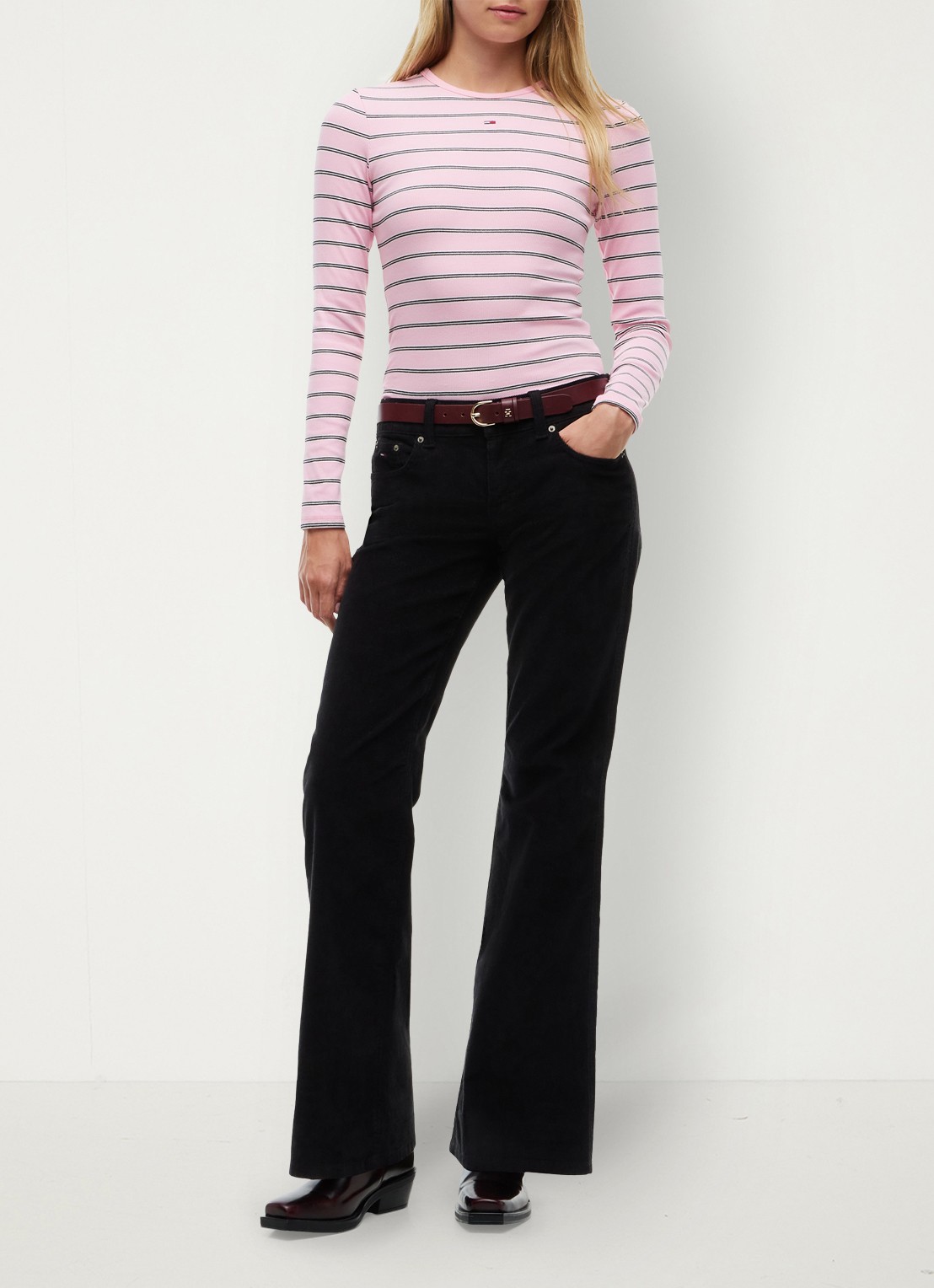 Tommy Hilfiger Slim Ribbed Long Sleeve T-Shirt - voorkant 4 roze