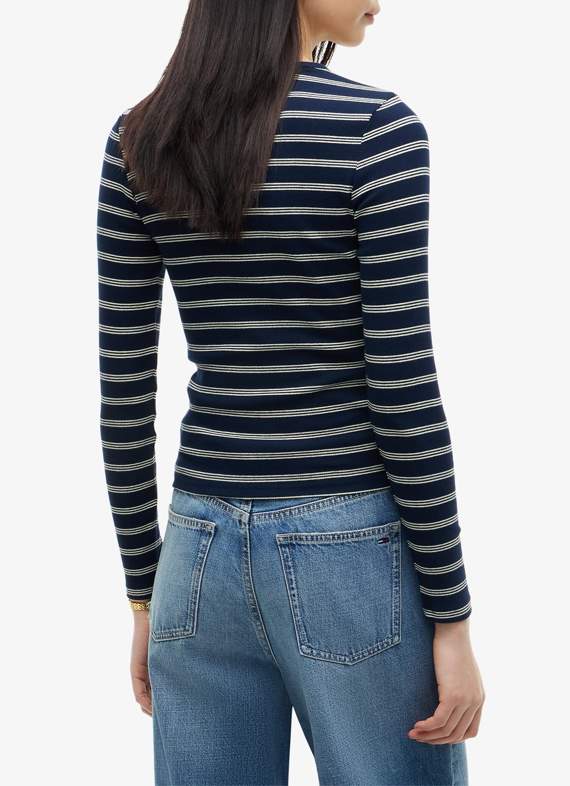 Tommy Hilfiger Slim Ribbed Long Sleeve T-Shirt - achterkant 5 dark blue / day lily stripe-0x5 / blauw