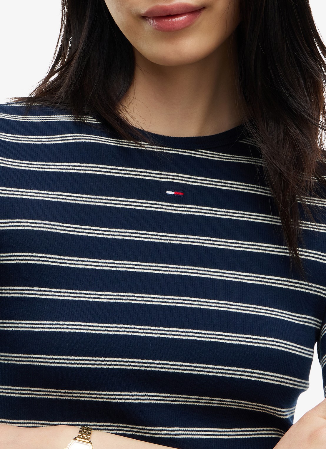 Tommy Hilfiger Slim Ribbed Long Sleeve T-Shirt - detail 2 dark blue / day lily stripe-0x5 / blauw