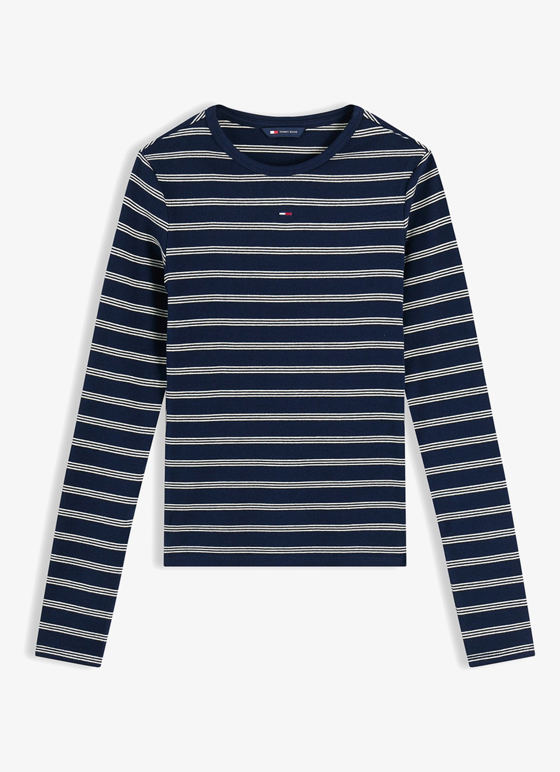 Tommy Hilfiger Slim Ribbed Long Sleeve T-Shirt - voorkant 3 dark blue / day lily stripe-0x5 / blauw