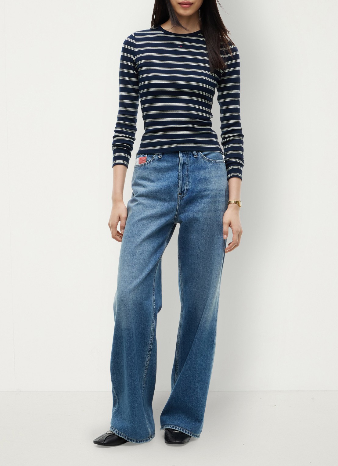 Tommy Hilfiger Slim Ribbed Long Sleeve T-Shirt - voorkant 4 dark blue / day lily stripe-0x5 / blauw