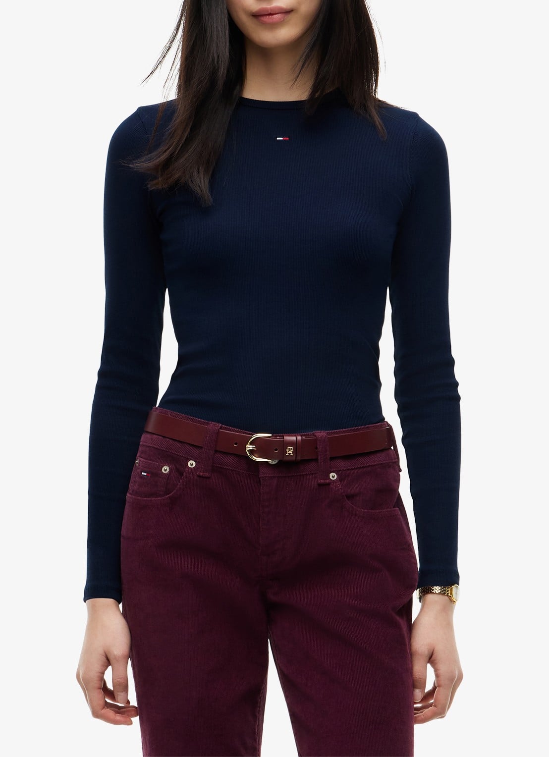 Tommy Hilfiger Slim Ribbed Long Sleeve T-Shirt - detail 4 dark blue-c1g / blauw