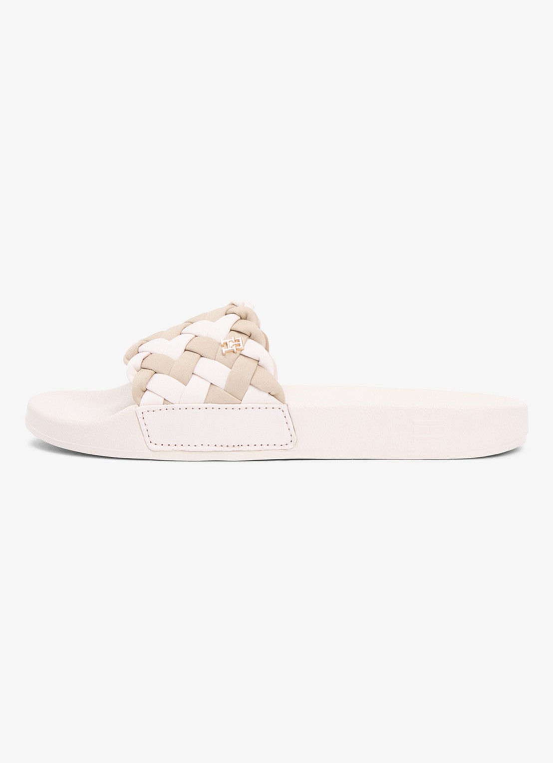 Tommy Hilfiger Slipper met gevlochten details en logo - voorkant 3 beige