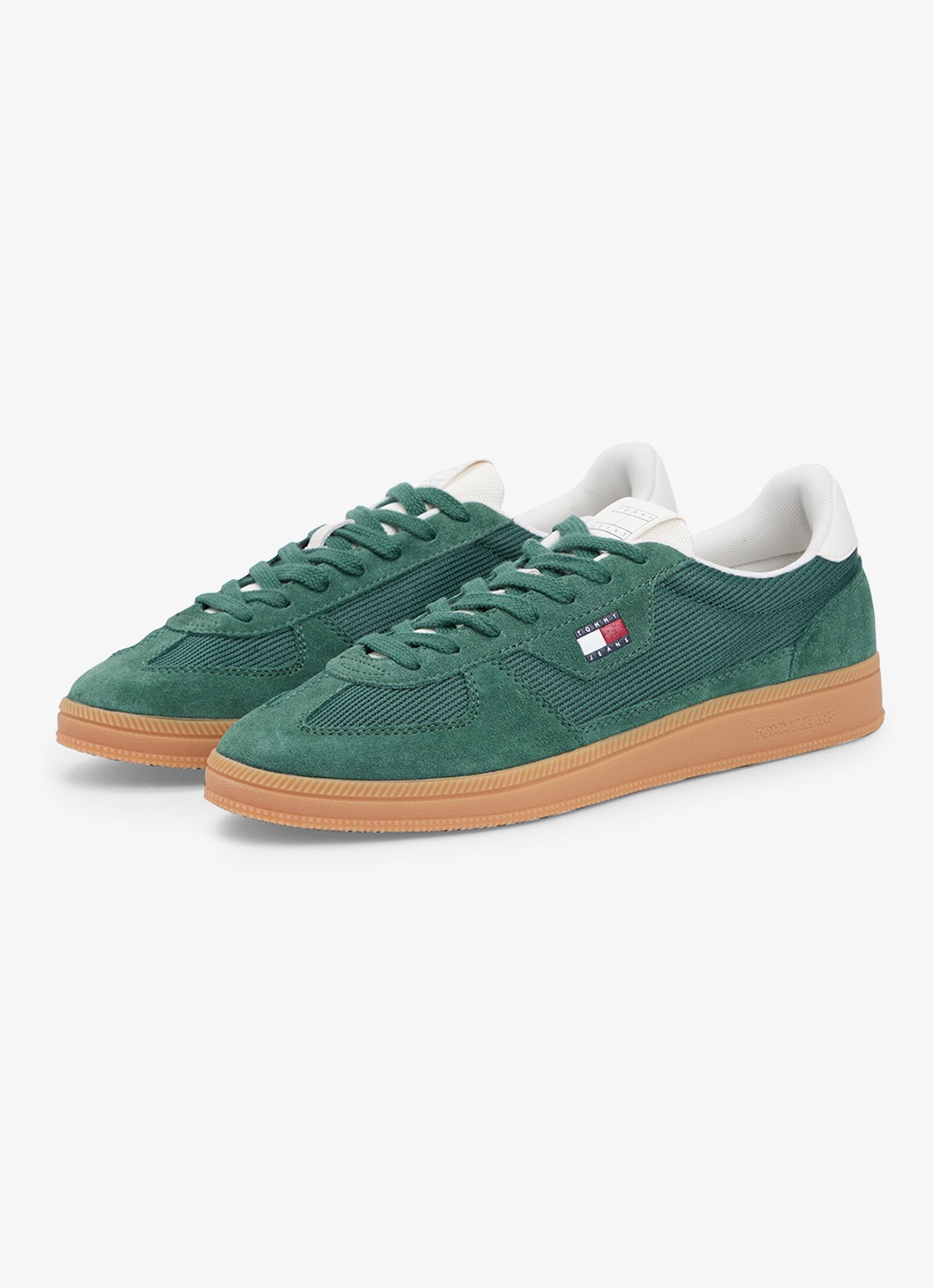 Tommy Hilfiger Sneaker met logo en details van corduroy  - voorkant 2 donkergroen