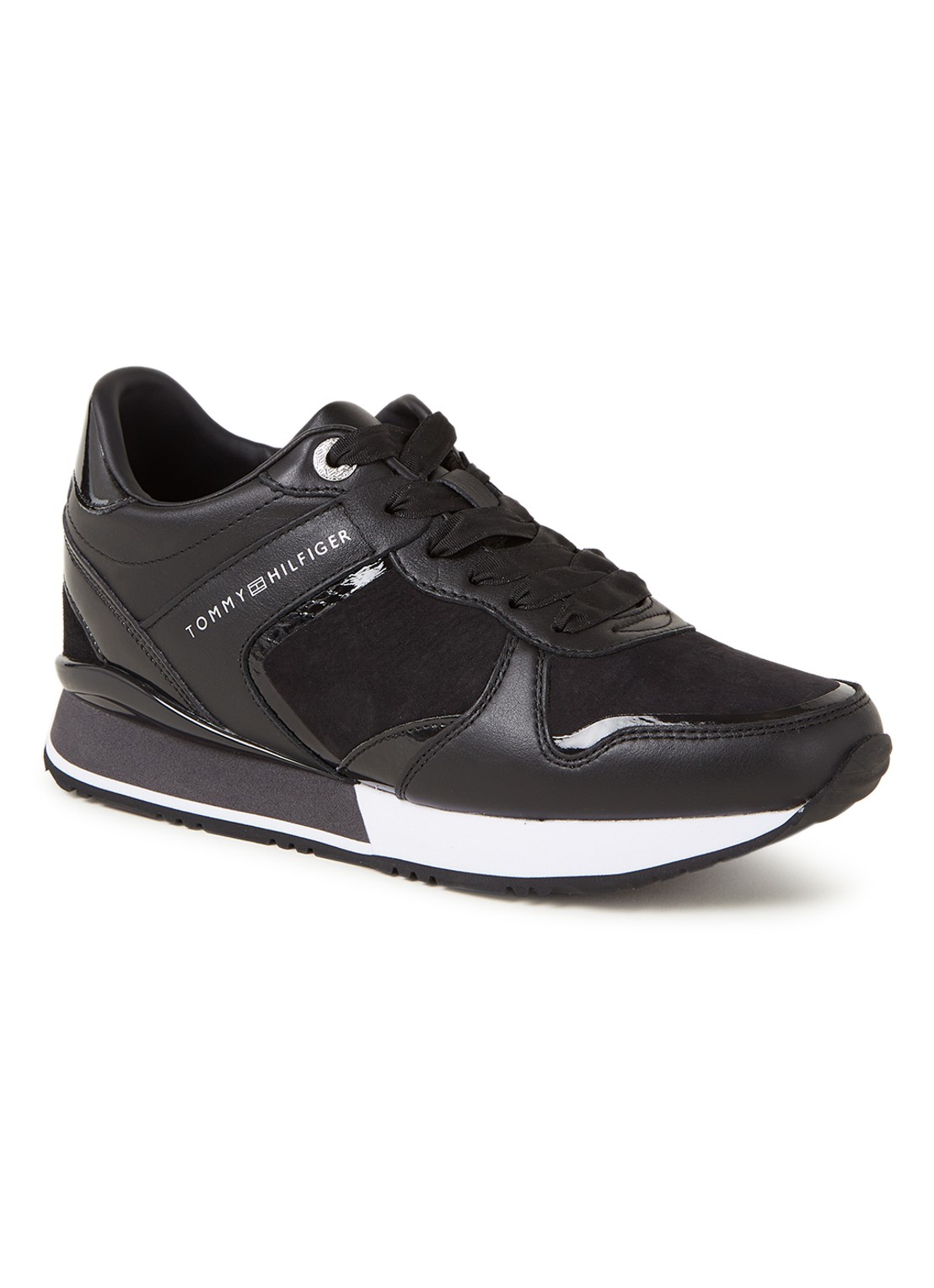 Tommy Hilfiger Sneaker met sleehak van leer - voorkant 4 zwart