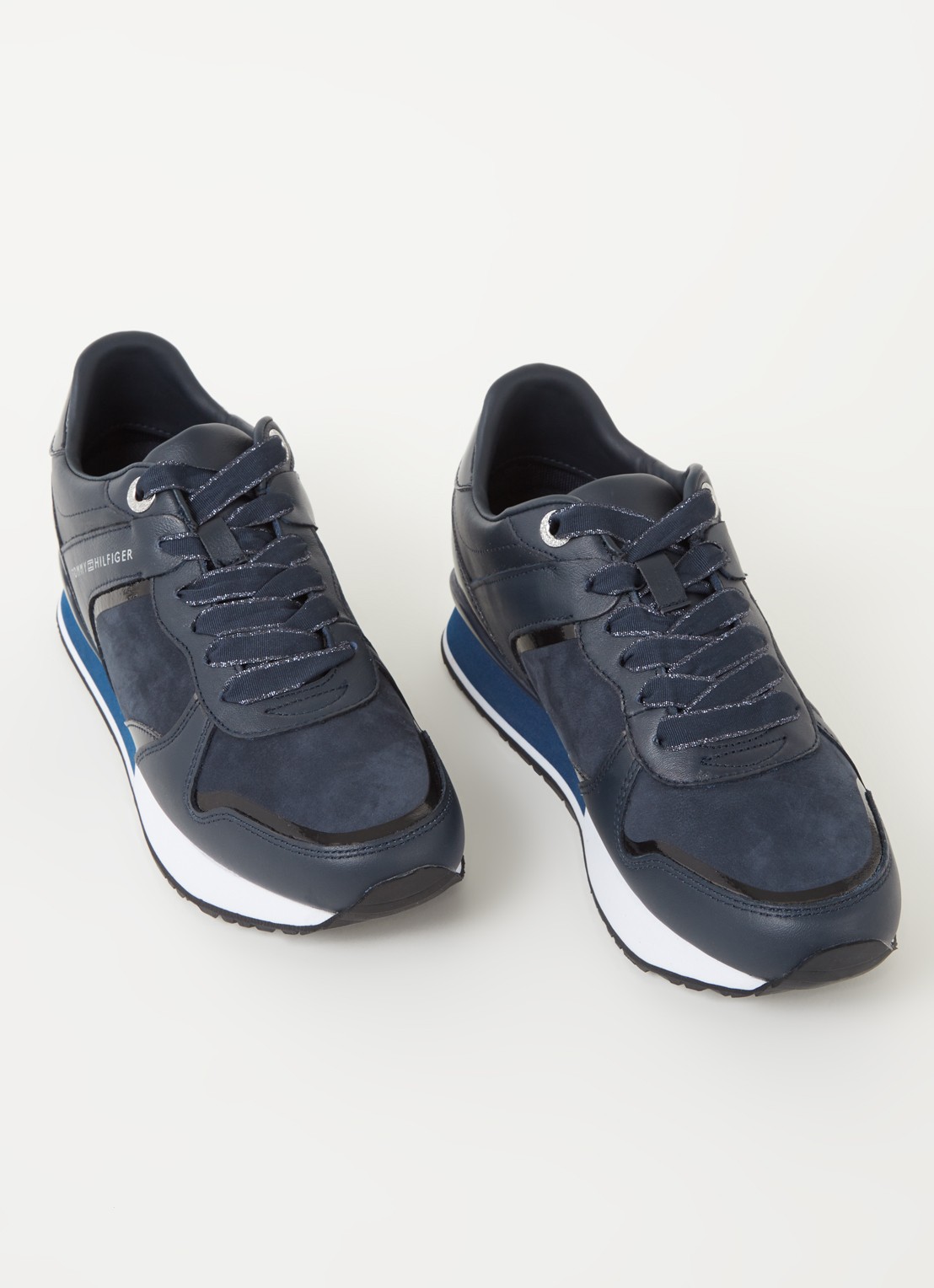 Tommy Hilfiger Sneaker met sleehak van leer - detail 3 donkerblauw