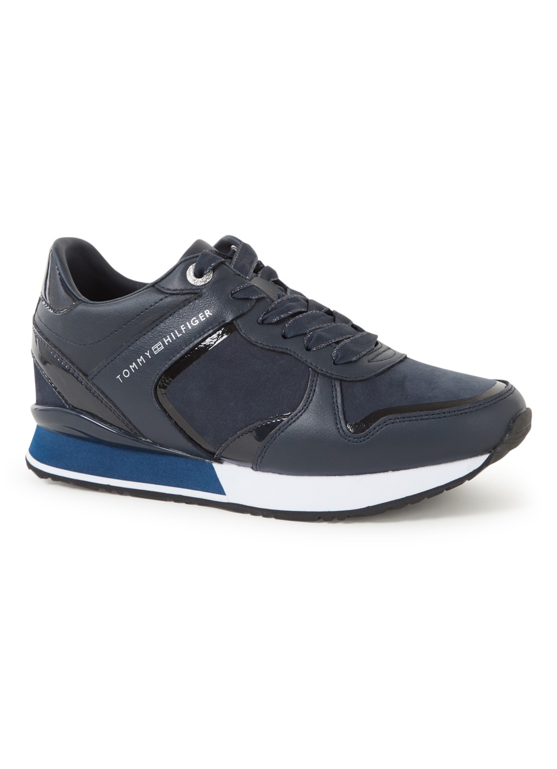 Tommy Hilfiger Sneaker met sleehak van leer - voorkant donkerblauw