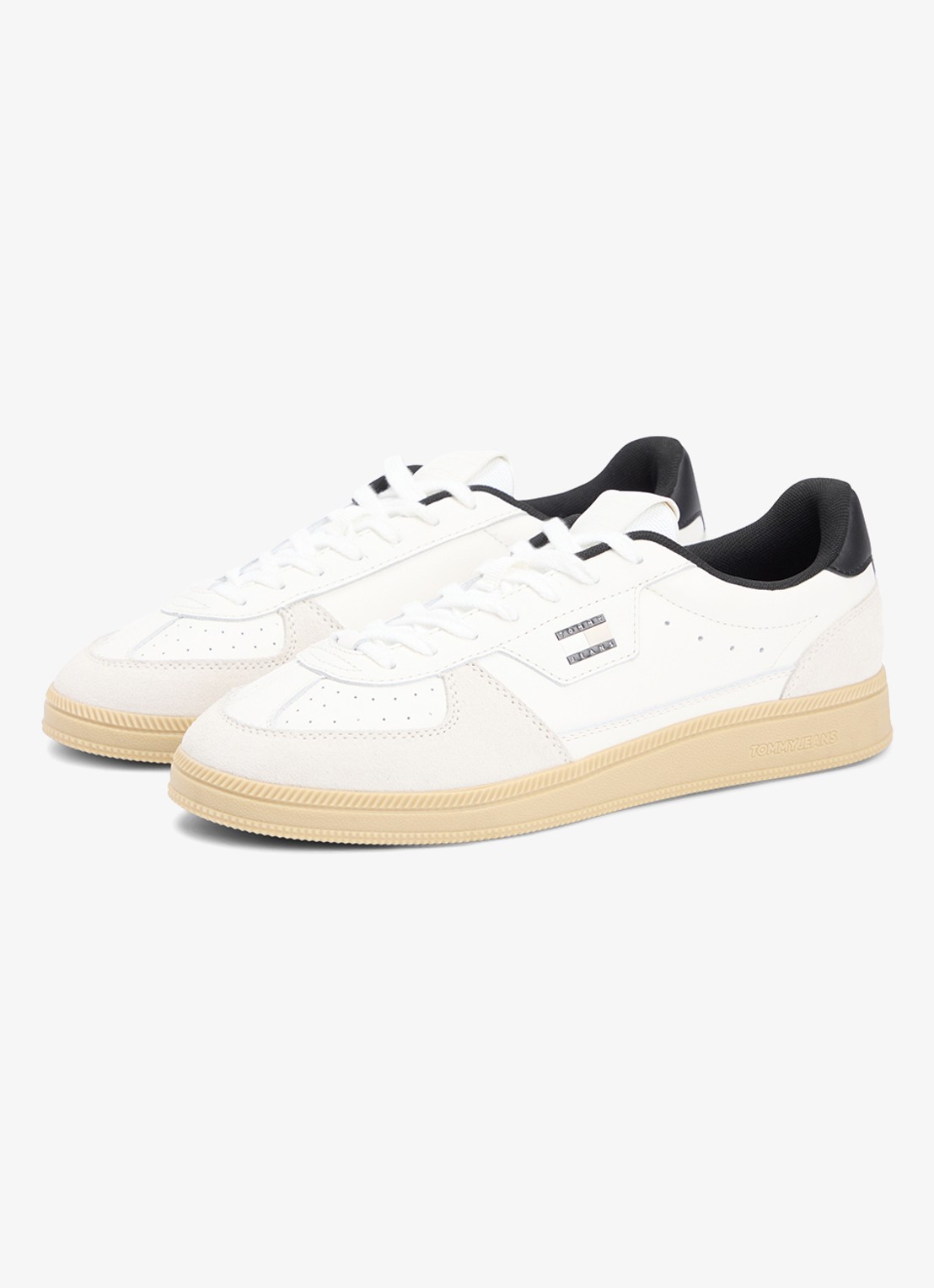 Tommy Hilfiger Sneaker van leer met logo - voorkant 2 gebroken wit