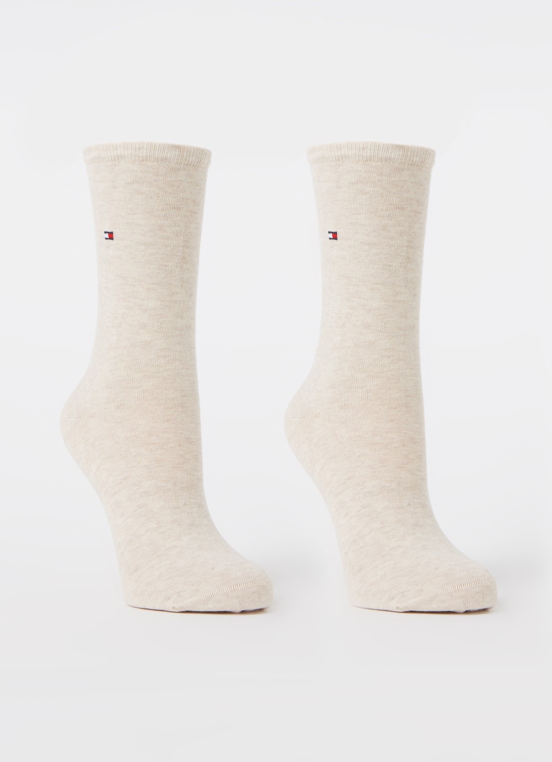 Tommy Hilfiger Sokken met logo in 2-pack - voorkant beige