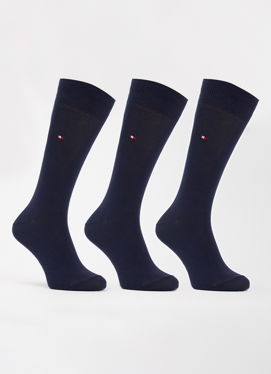 Tommy Hilfiger Sokken met logo in 3-pack - voorkant donkerblauw