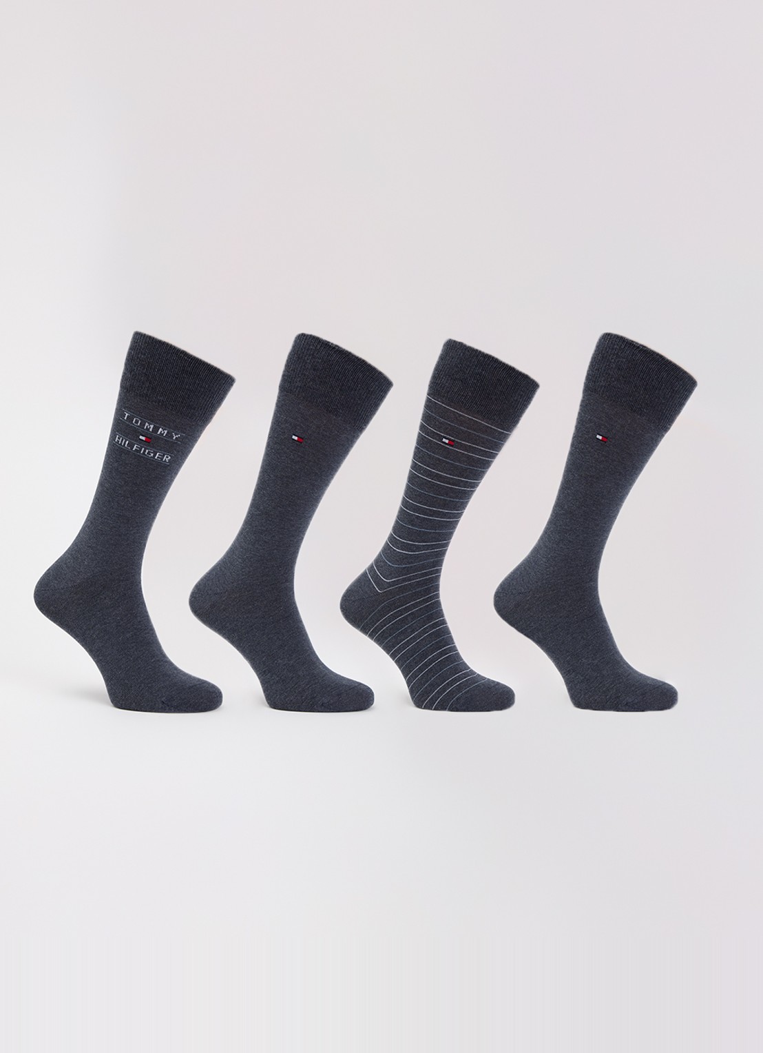 Tommy Hilfiger Sokken met print in 4-pack giftbox - voorkant antraciet