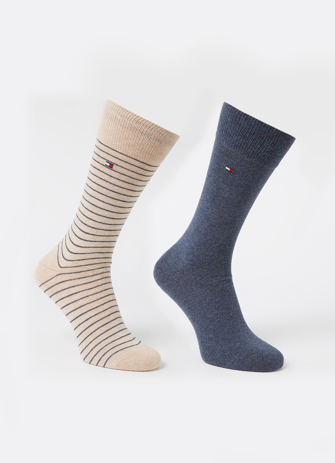 Tommy Hilfiger Sokken met streepprint in 2-pack - voorkant donkerblauw