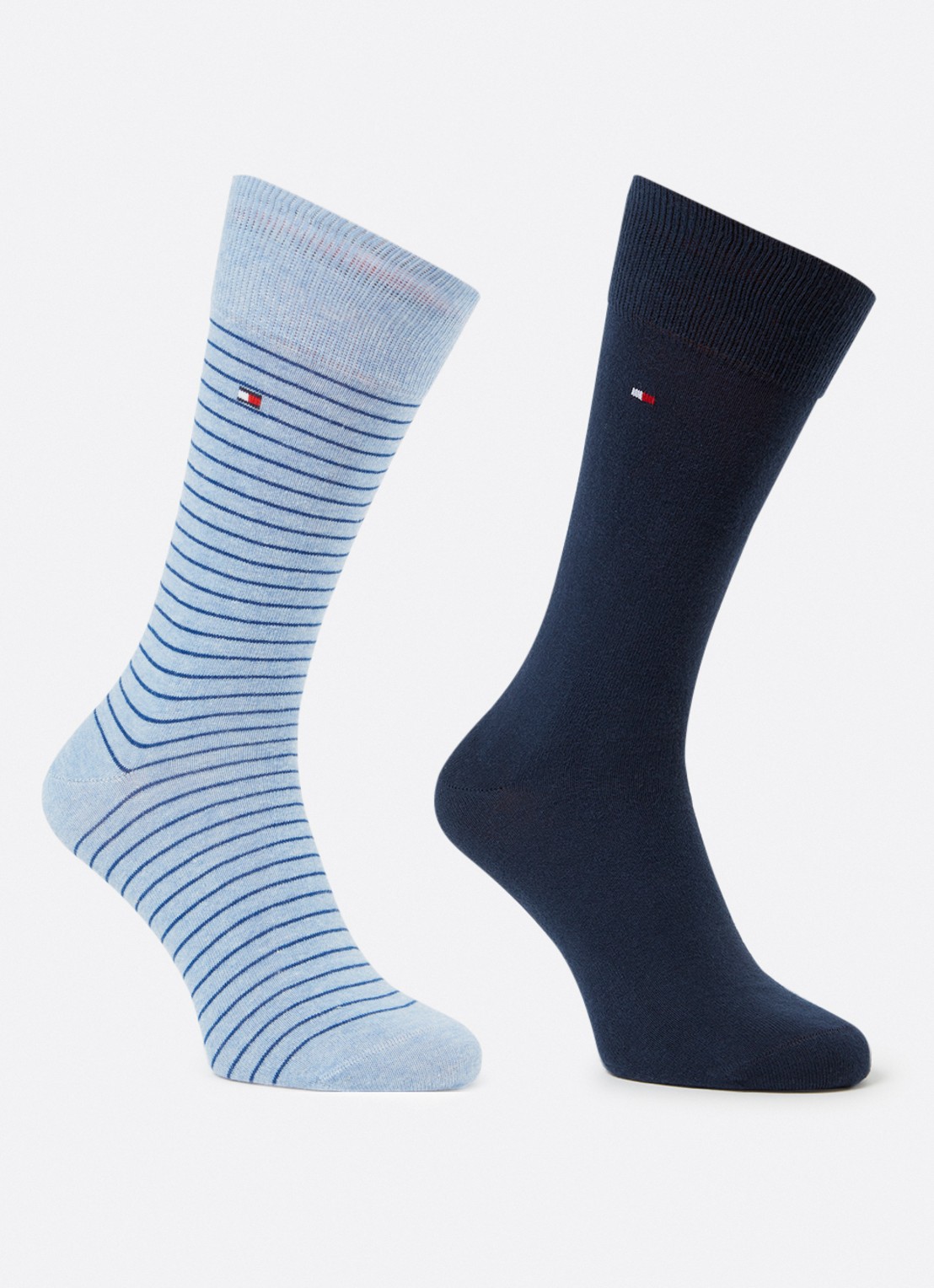 Tommy Hilfiger Sokken met streepprint in 2-pack - voorkant lichtblauw