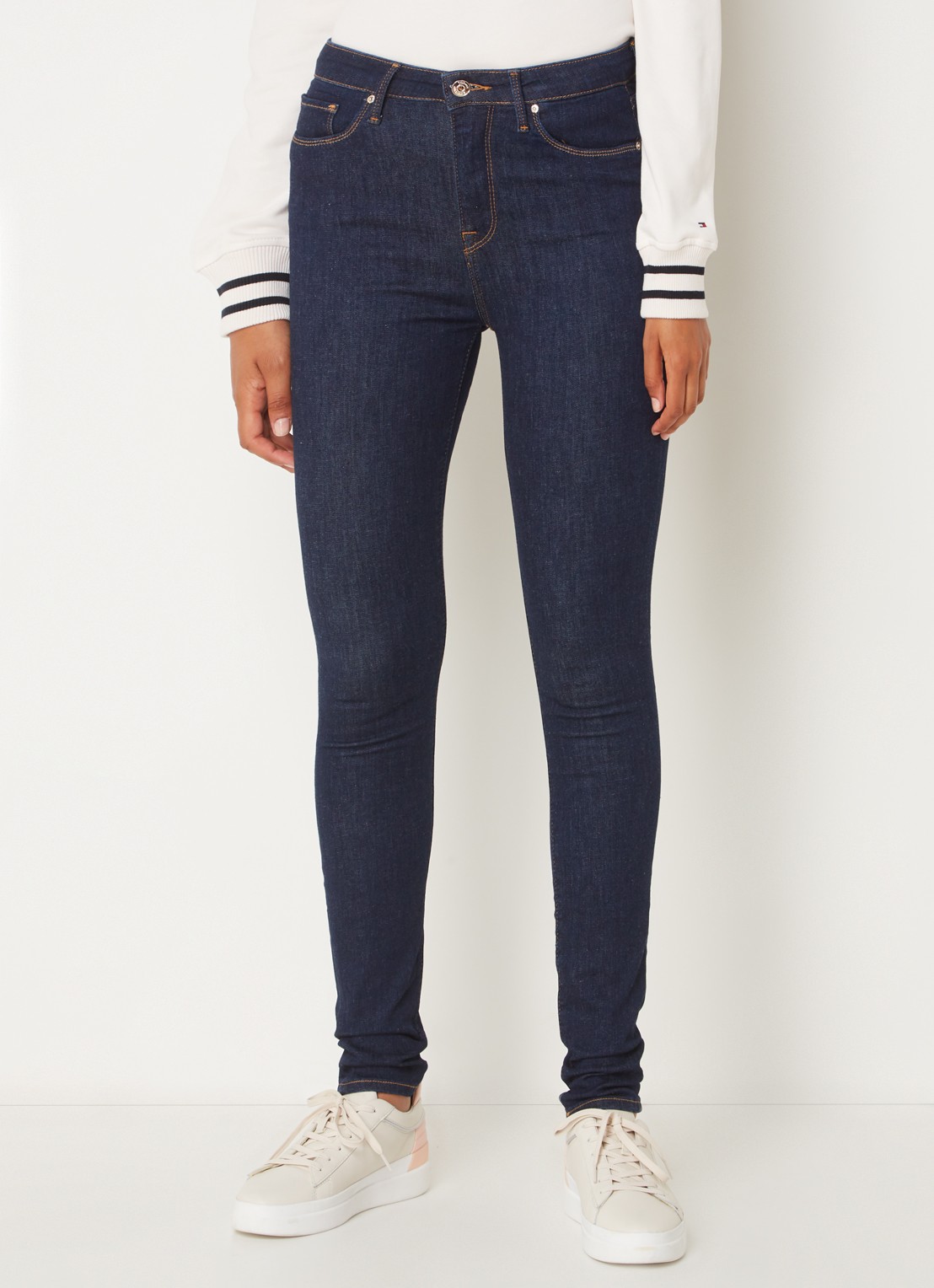 Tommy Hilfiger Steffie mid waist skinny jeans met donkere wassing - detail indigo
