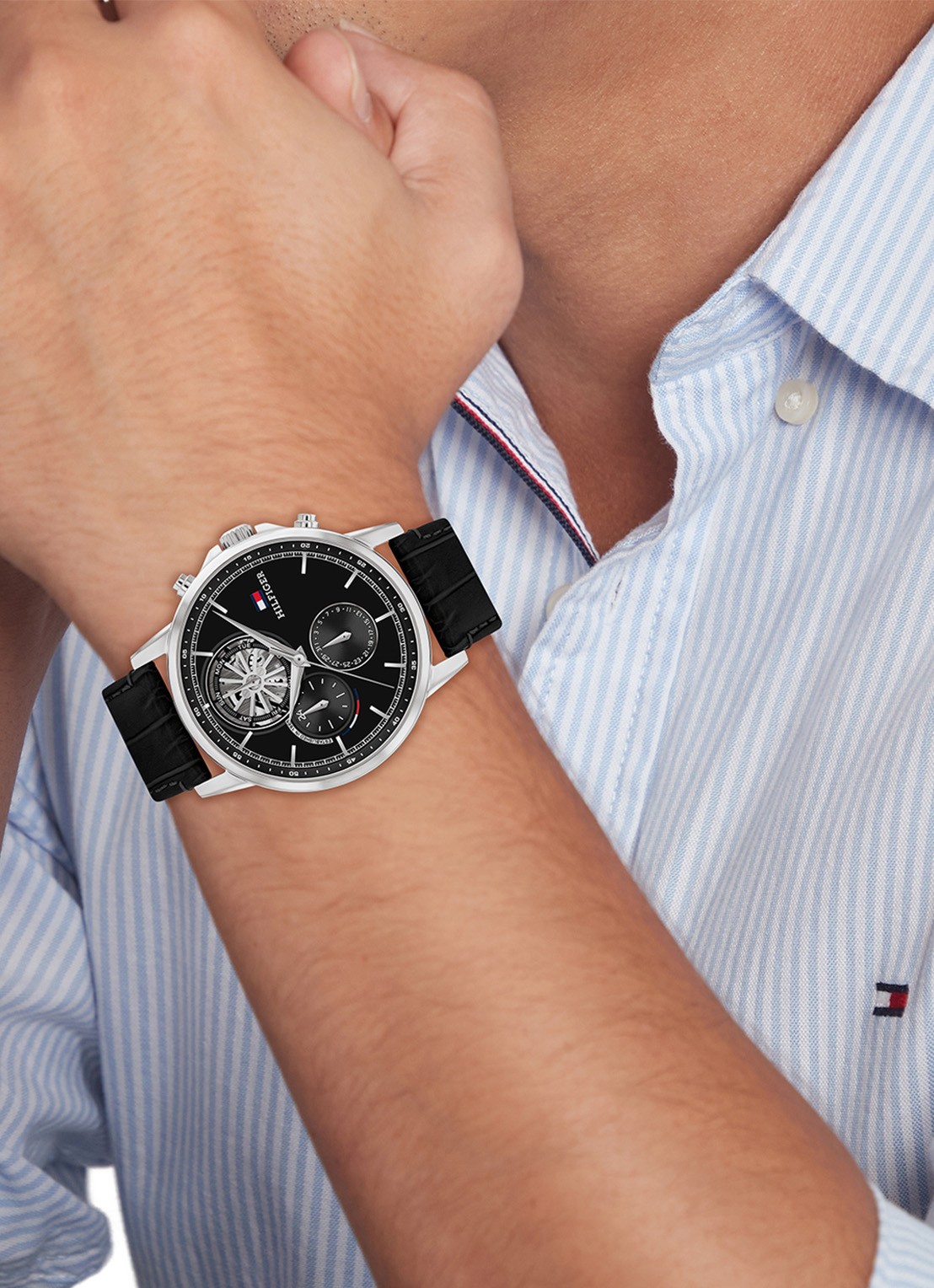 Tommy Hilfiger Stewart horloge TH17910605  - voorkant 2 zwart